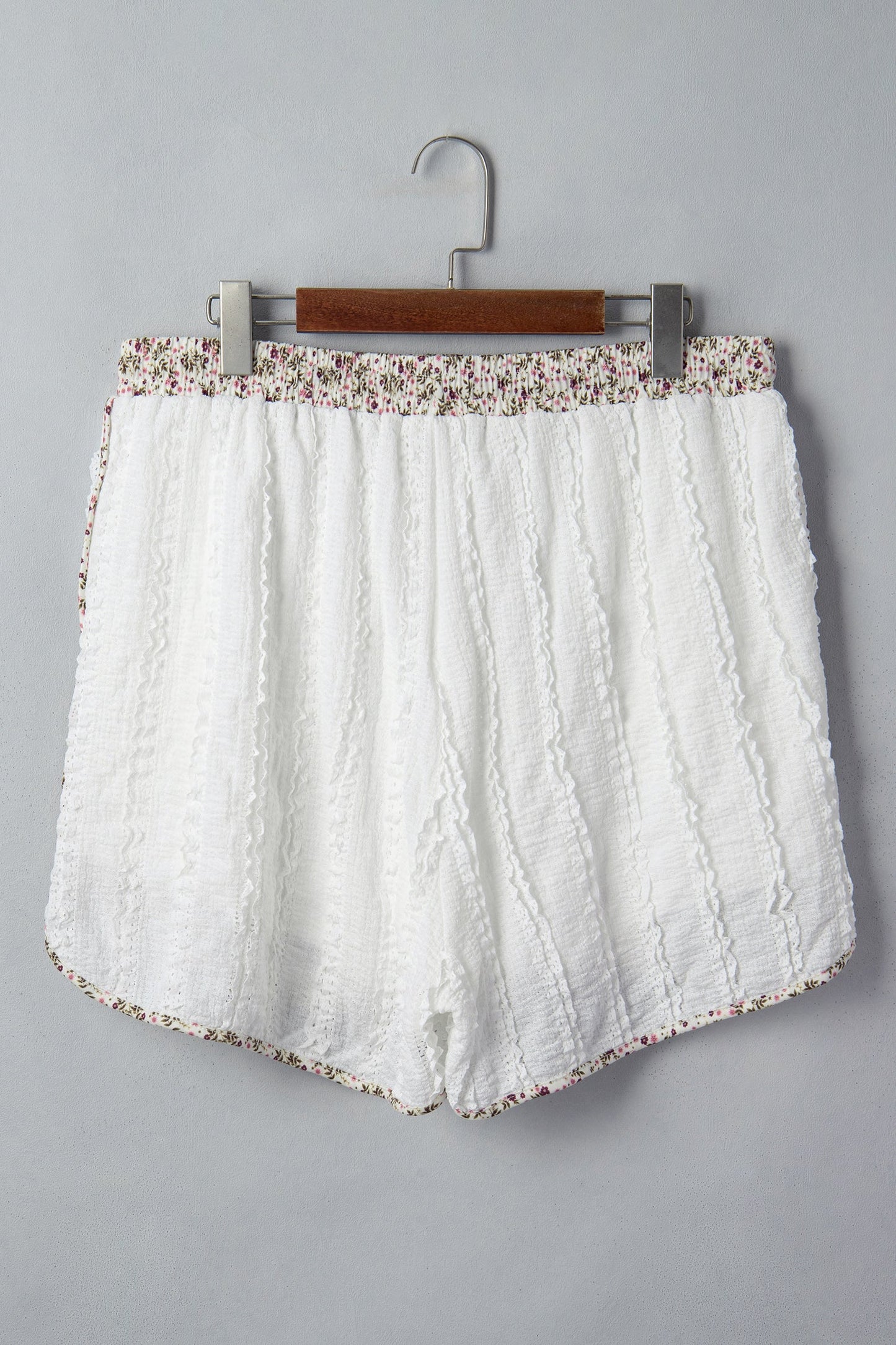 Floral Textured Lace Star Patch Drawstring Shorts