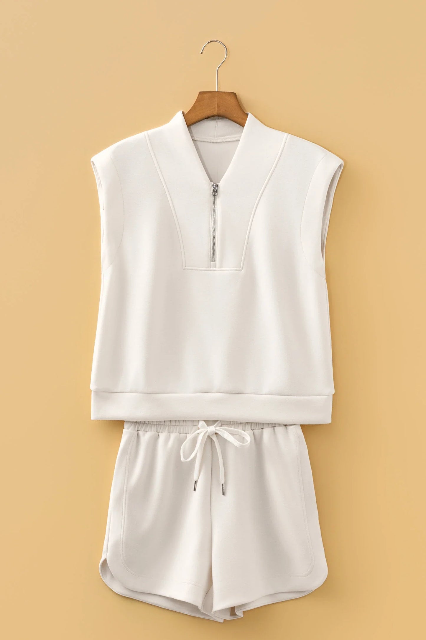 Solid Quarter Zip Sleeveless Top & Shorts Set