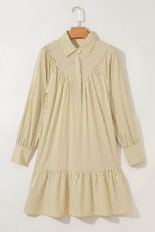 Stripe Collared Cuff Long Sleeve Mini Dress