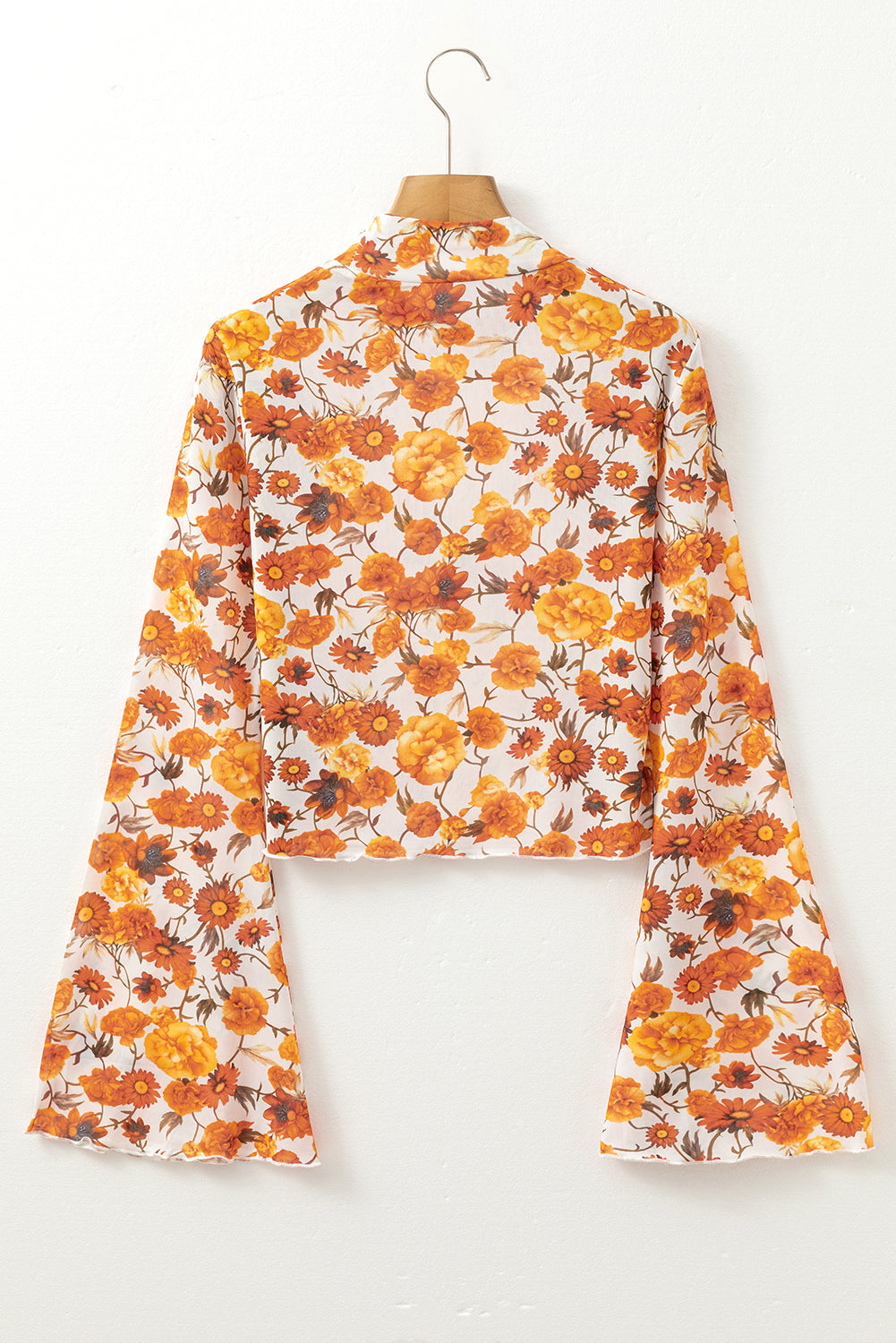 Floral Bell Sleeve Mock Neck Blouse