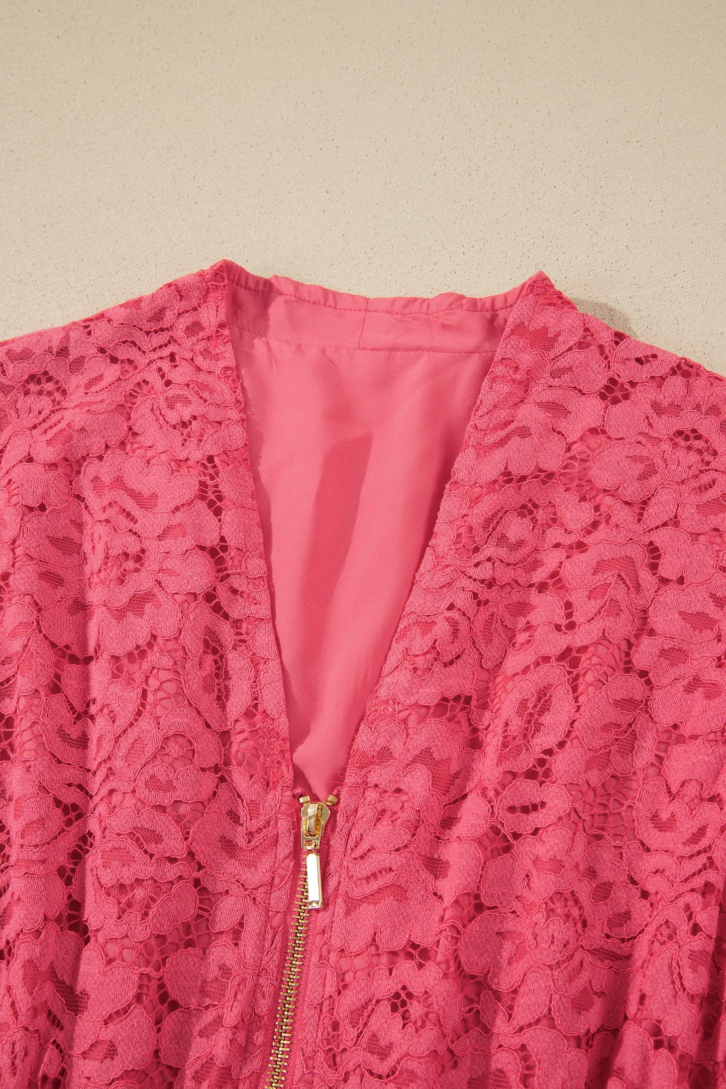 Floral Lace Zip Up V-Neck Smocked Waist Sleeveless Dress