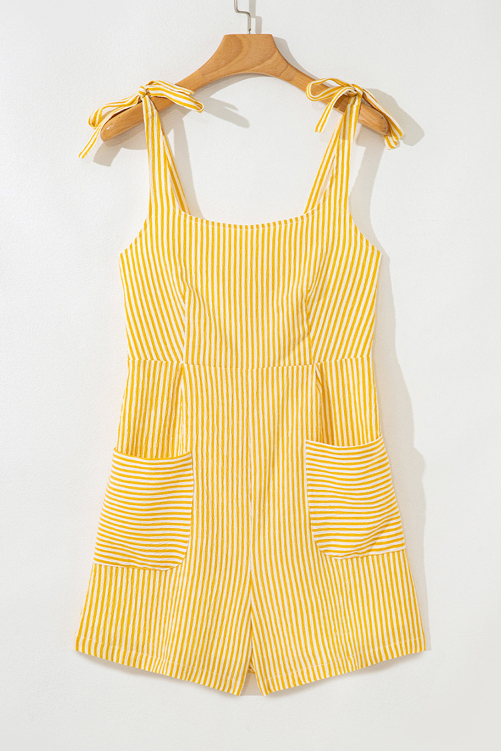 Stripe Tie Shoulder Smocked Wide Leg Romper