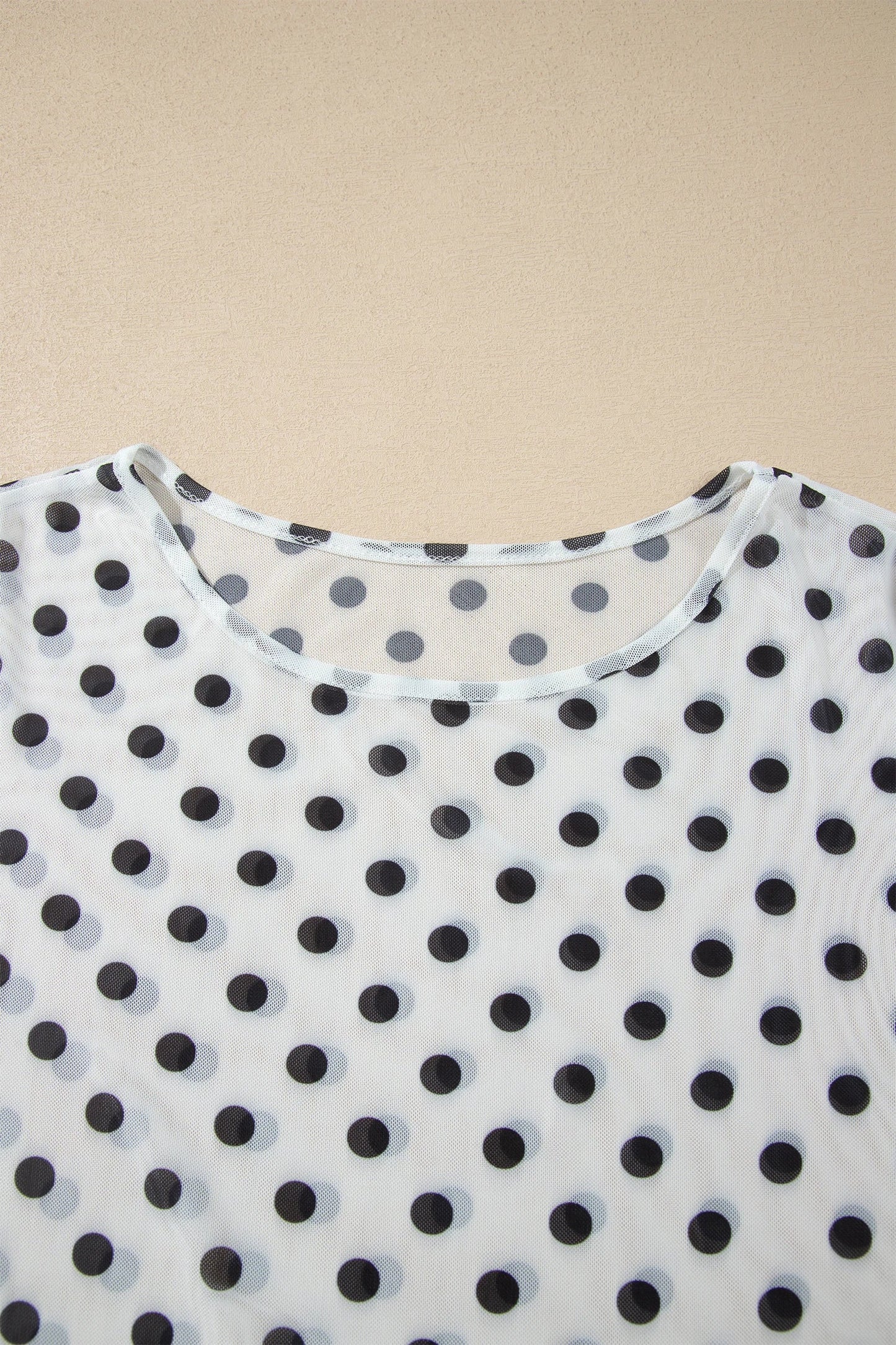 Polka Dot Sheer Mesh Long Sleeve Shift Top
