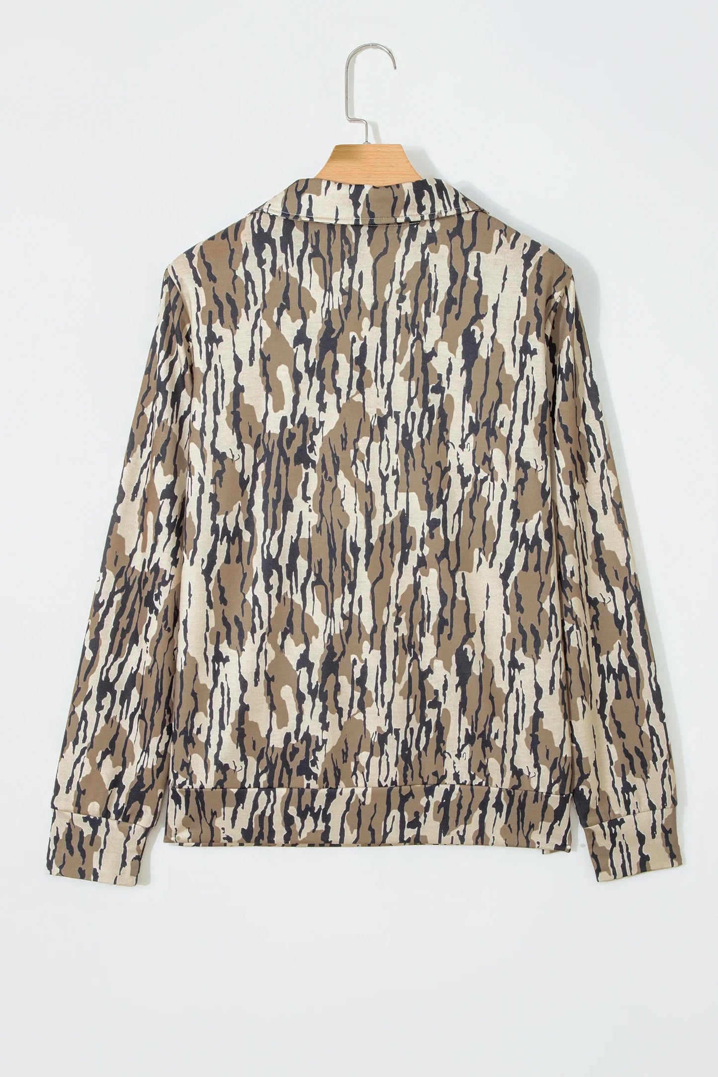 Camo Zipped Collar Kangaroo Pocket Sweatshirt