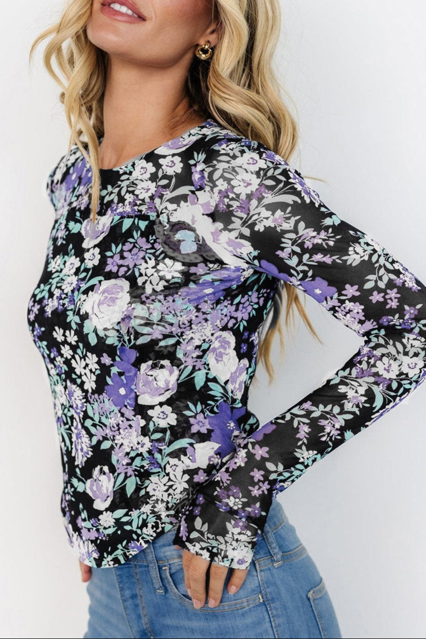 Floral Mesh Long Sleeve Top