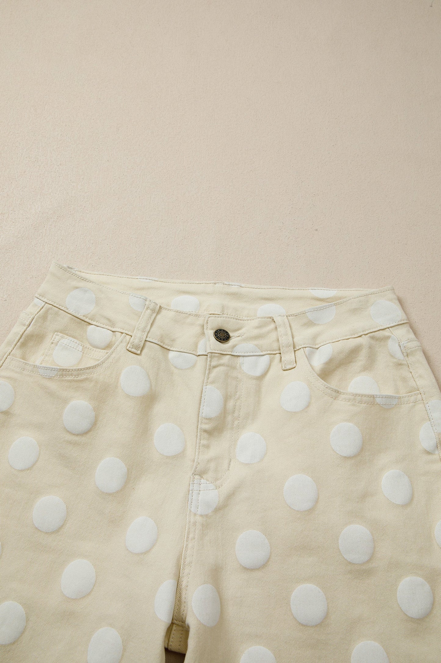 Polka Dot Denim Raw Hem High Waist Jeans