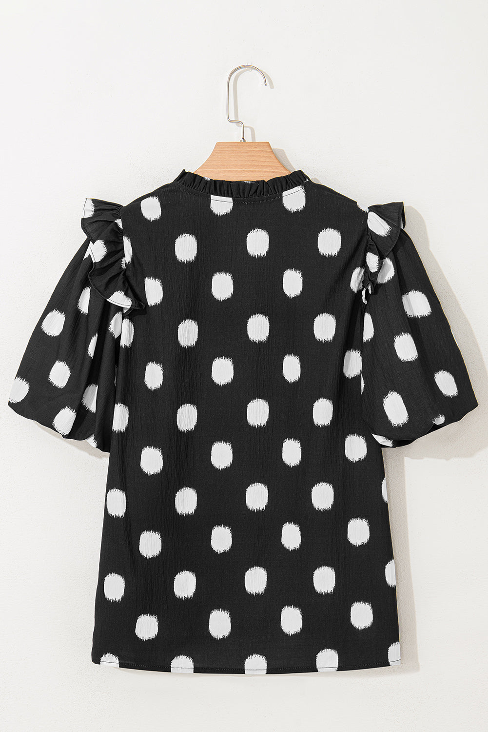 Notched Neck Shirred Yoke Balloon Sleeve Blouse