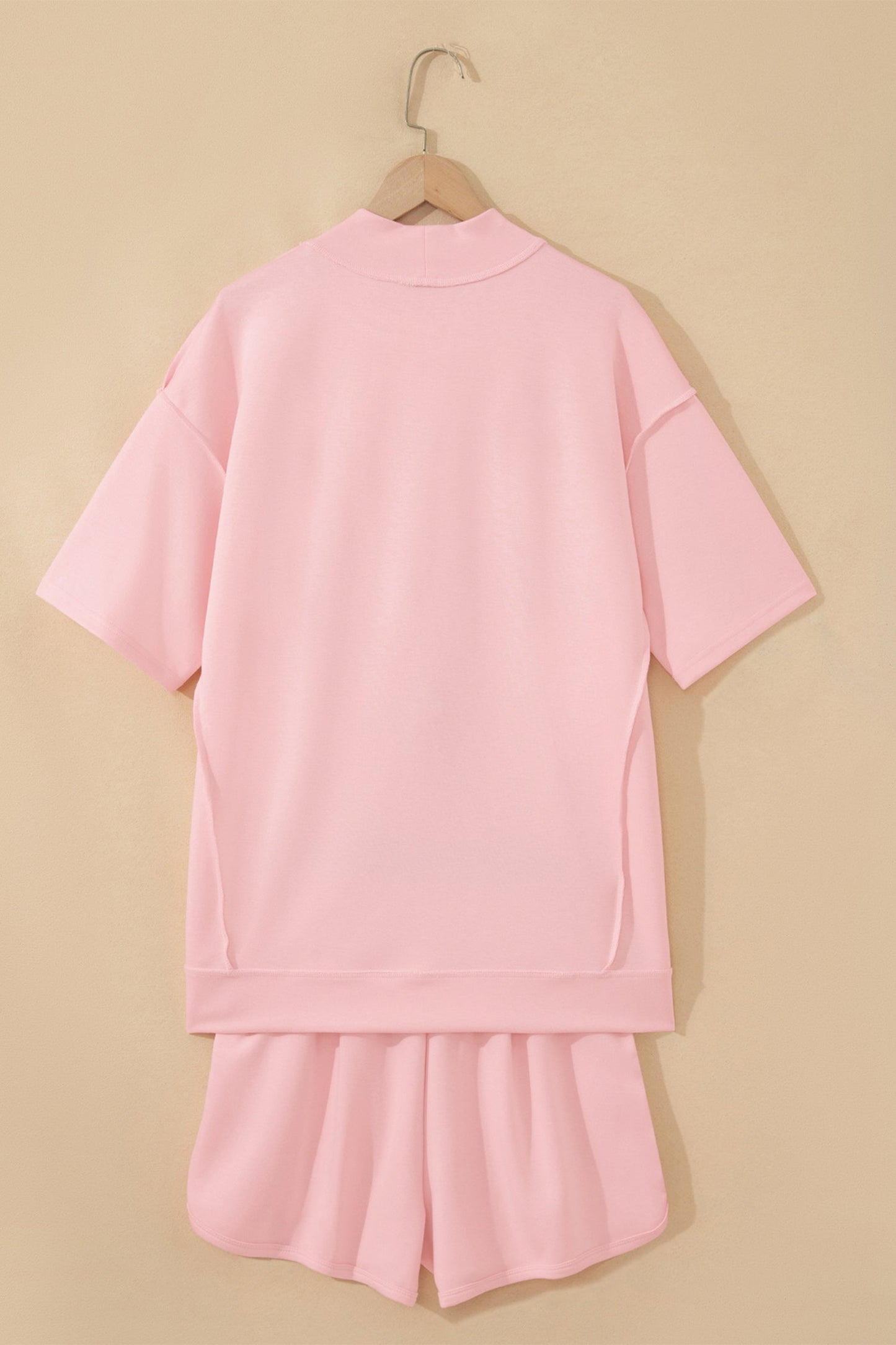 Mock Neck Exposed Seam Tunic Top & Shorts Set