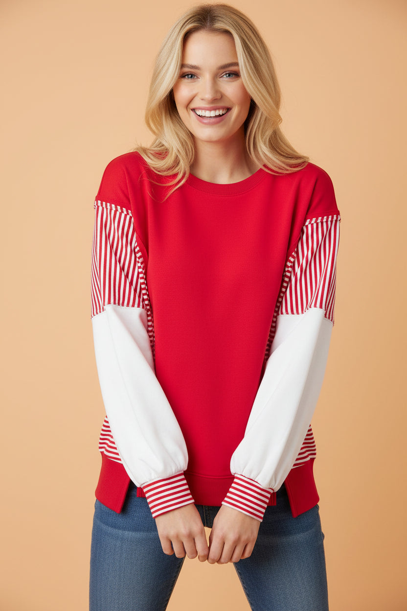 Stripe Leopard Patchwork Long Sleeve Sweatshirt