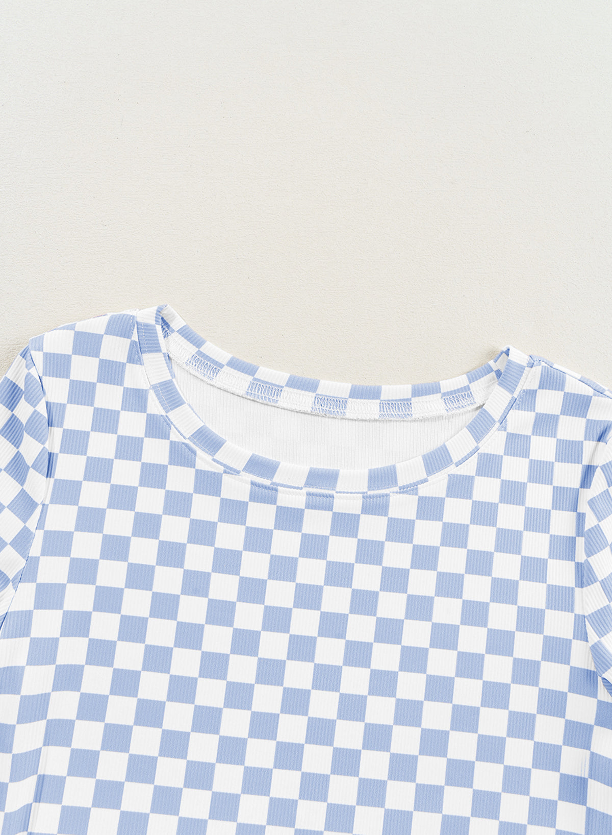 Checker Ribbed Short Sleeve Crew Neck T-Shirt