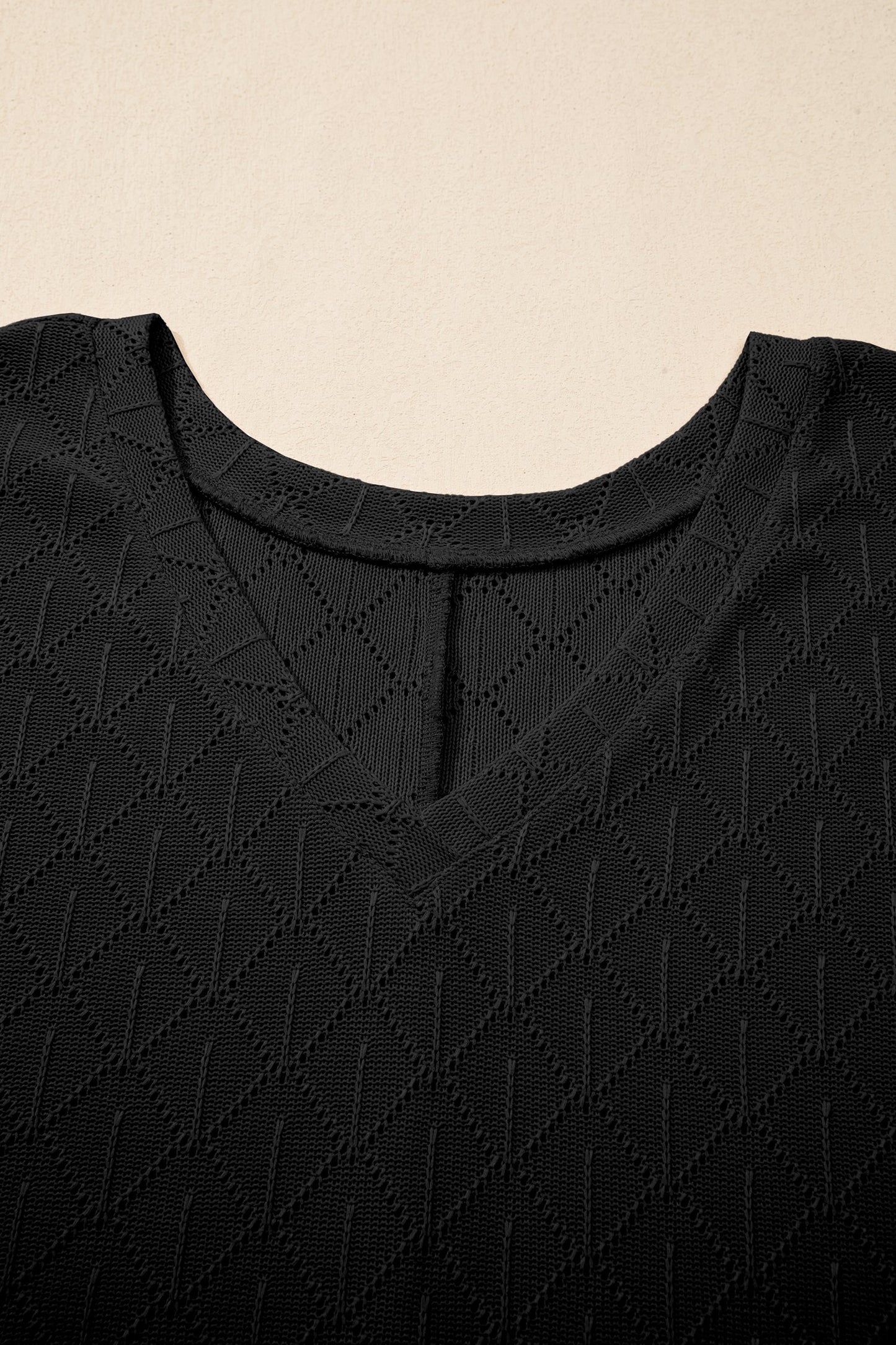 Plus Size Rhombus Pointelle Knit V-Neck Top