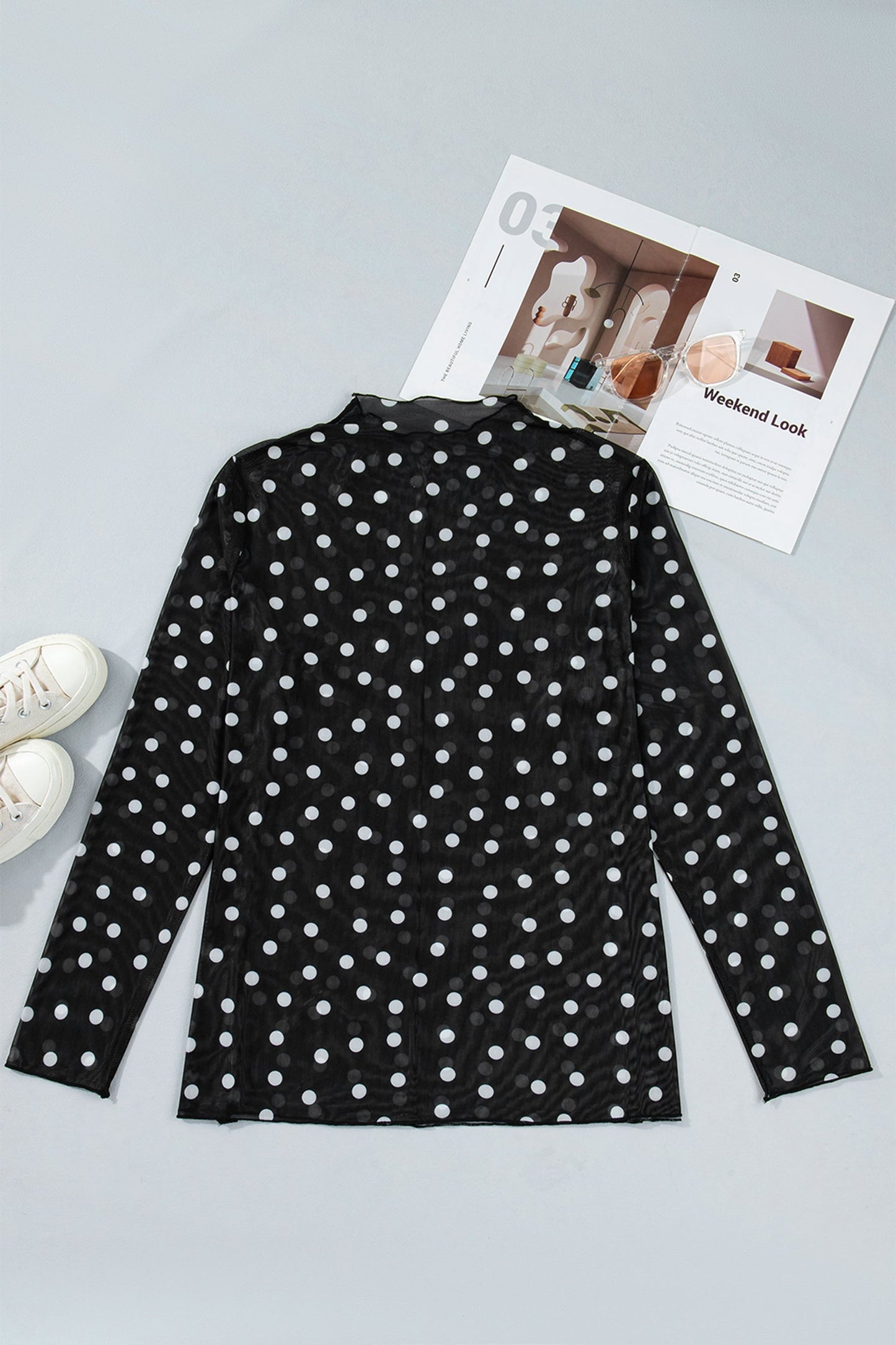 Plus Size Polka Dot Mesh Mock Neck Top