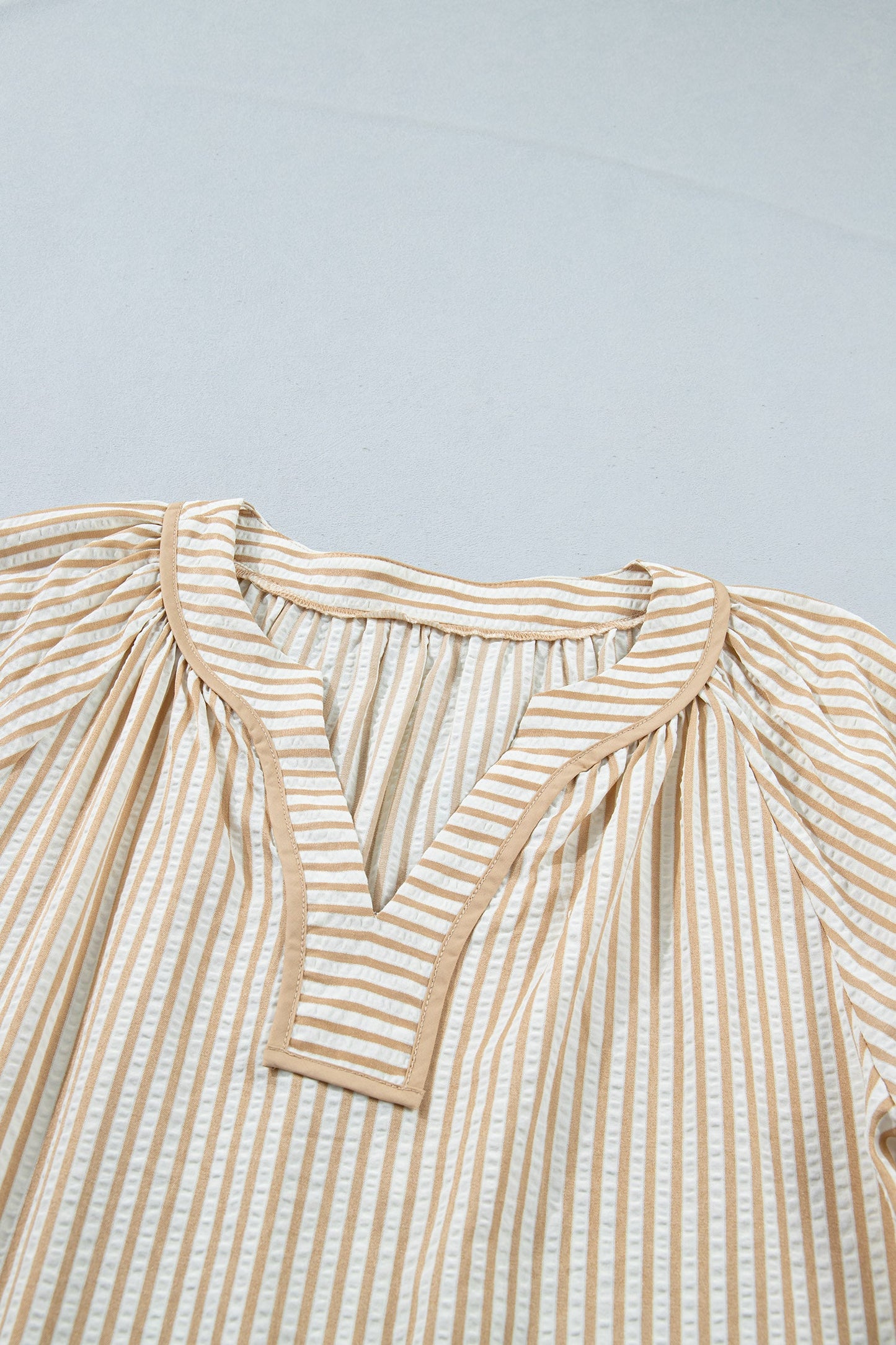 Floral Embroidered Stripe V-Neck Long Sleeve Blouse