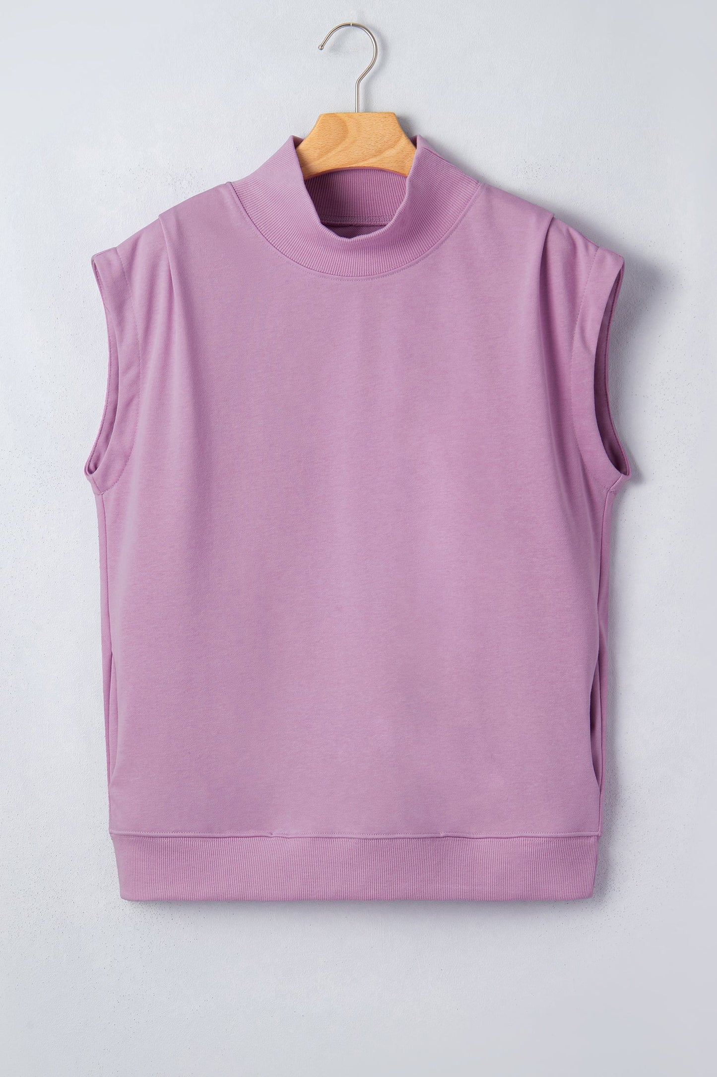 Solid Mock Neck Cap Sleeve Oversized Top