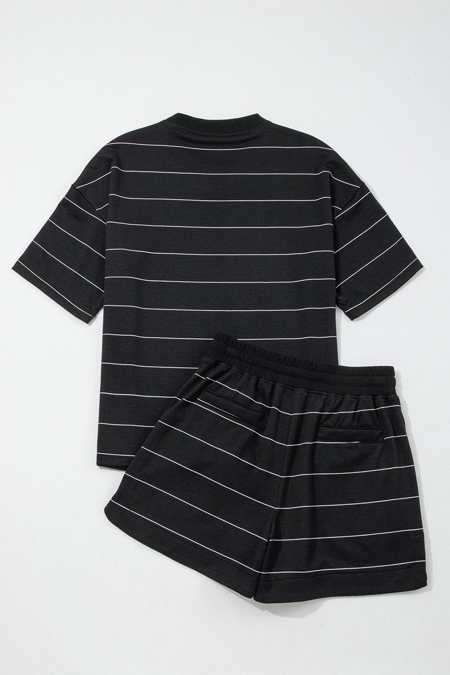Stripe Short Sleeve Tee & Drawstring Shorts Set