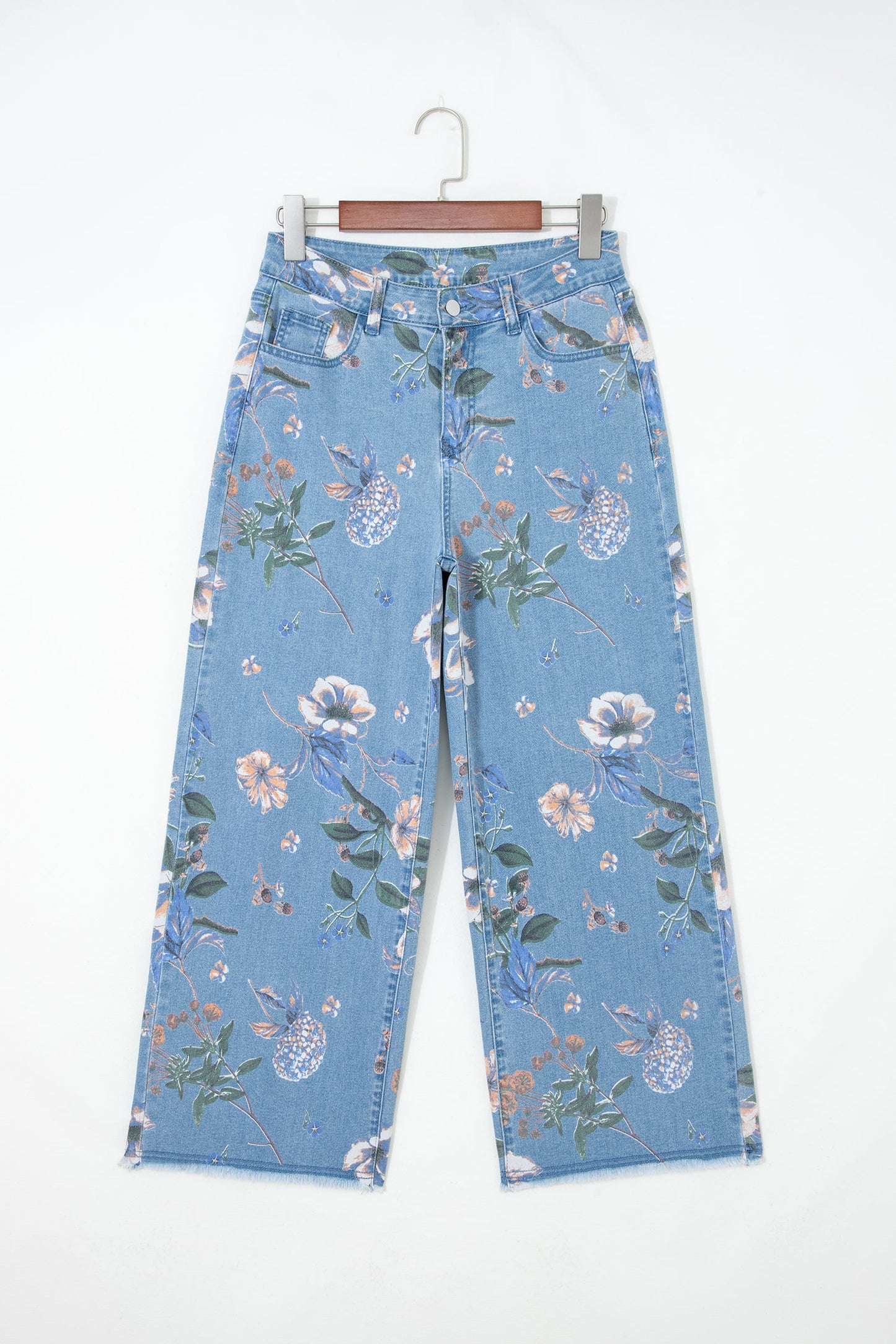 Retro Floral Frayed Hem Shift Jeans