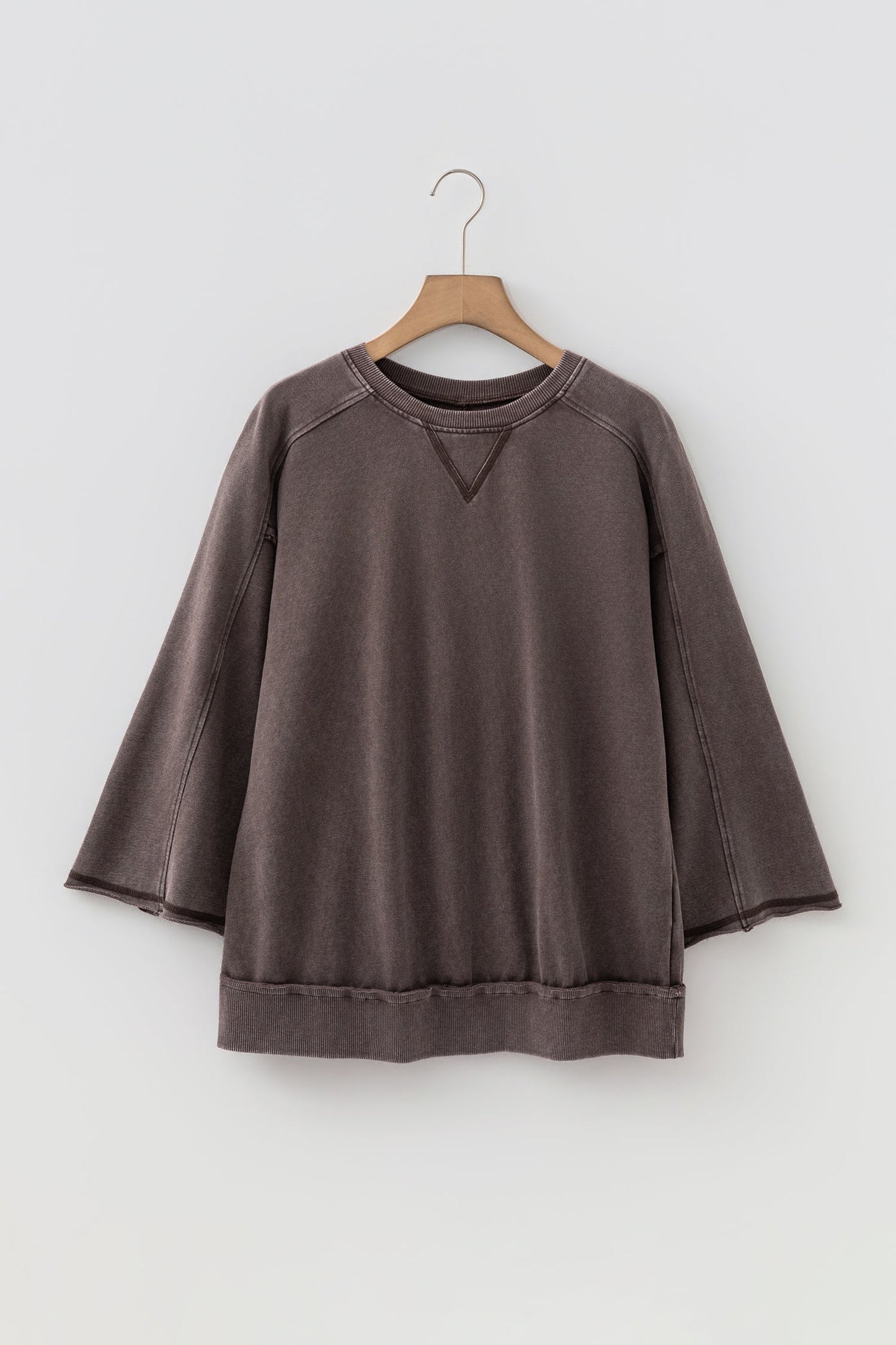 Mineral Wash Reverse Seam 3/4 Sleeve Top