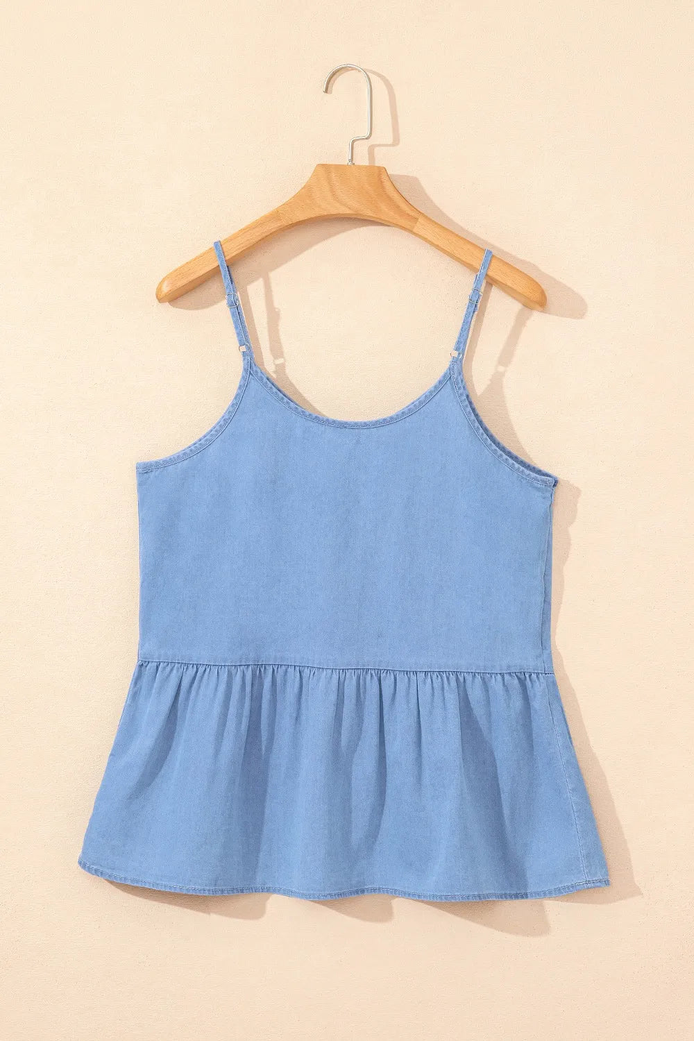 Ruffled Spaghetti Straps Denim Tank Top