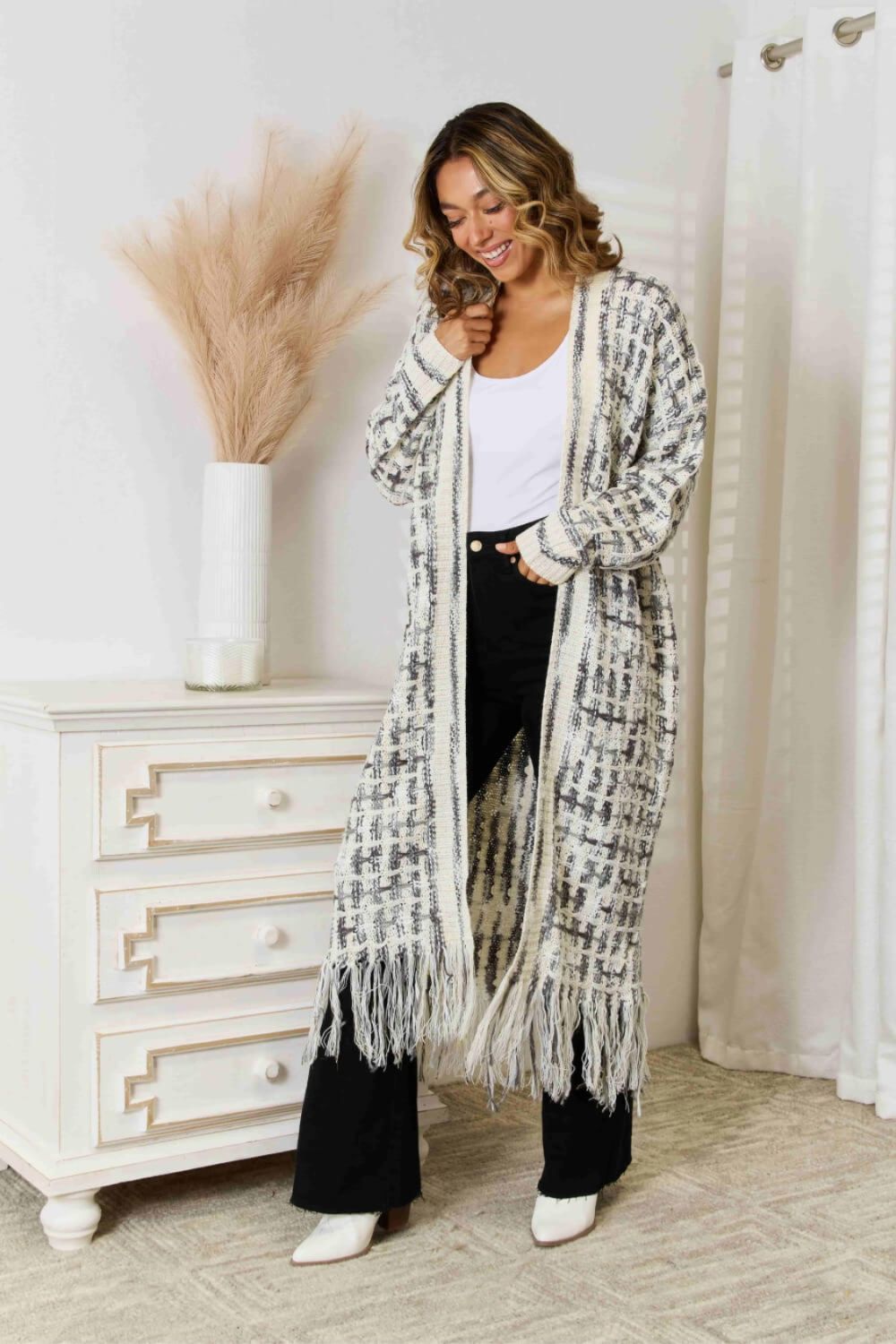NicholesGifts Women Open Front Fringe Hem Cardigan