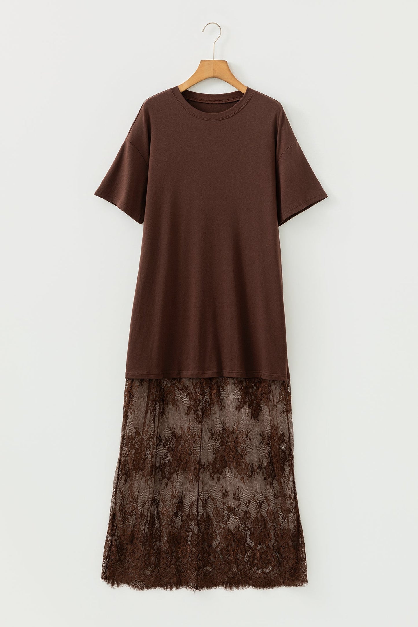 Solid Lace Patchwork Short Sleeve Maxi Dress