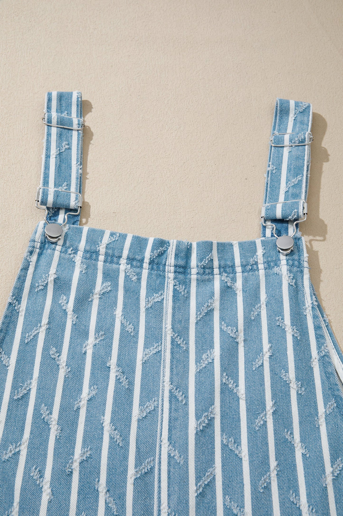 Stripe Distressed Denim Ruffle Wide Leg Overalls