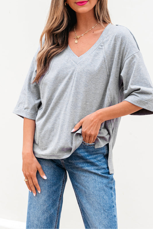 Solid Raglan Sleeve V-Neck T-Shirt