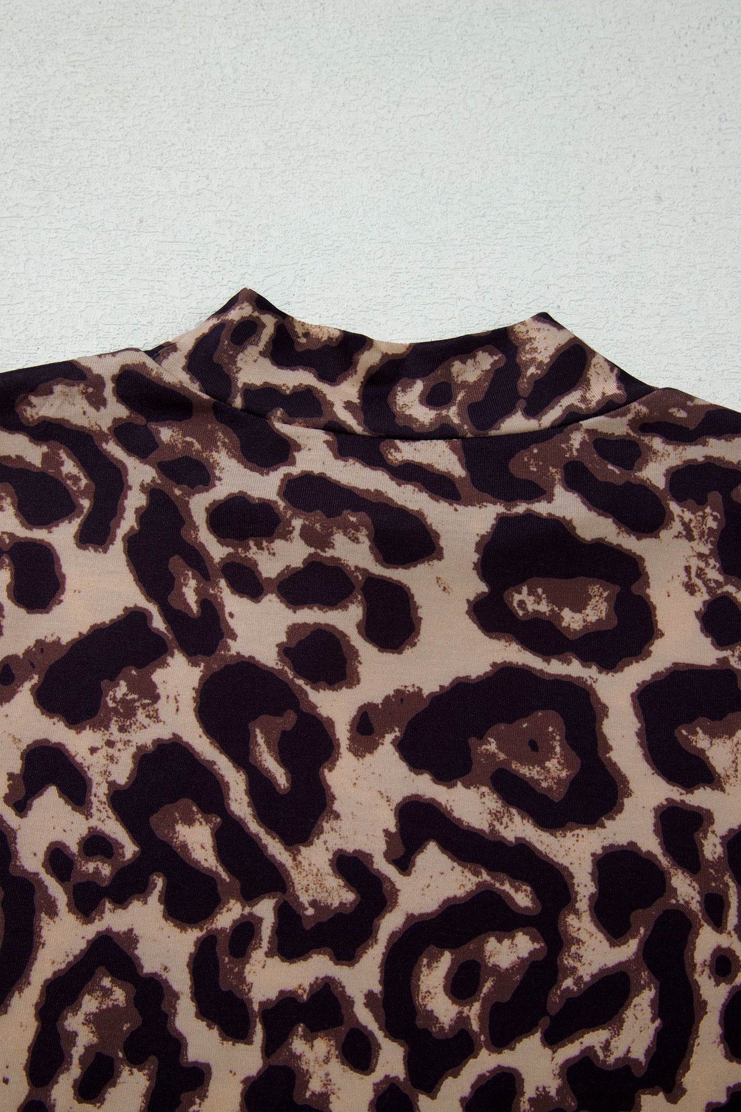 Western Leopard High Neck Long Sleeve Slim Top