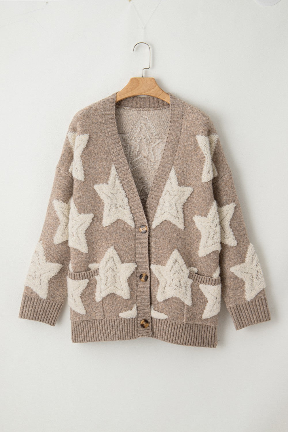 Women Star Button Up Long Sleeve Cardigan