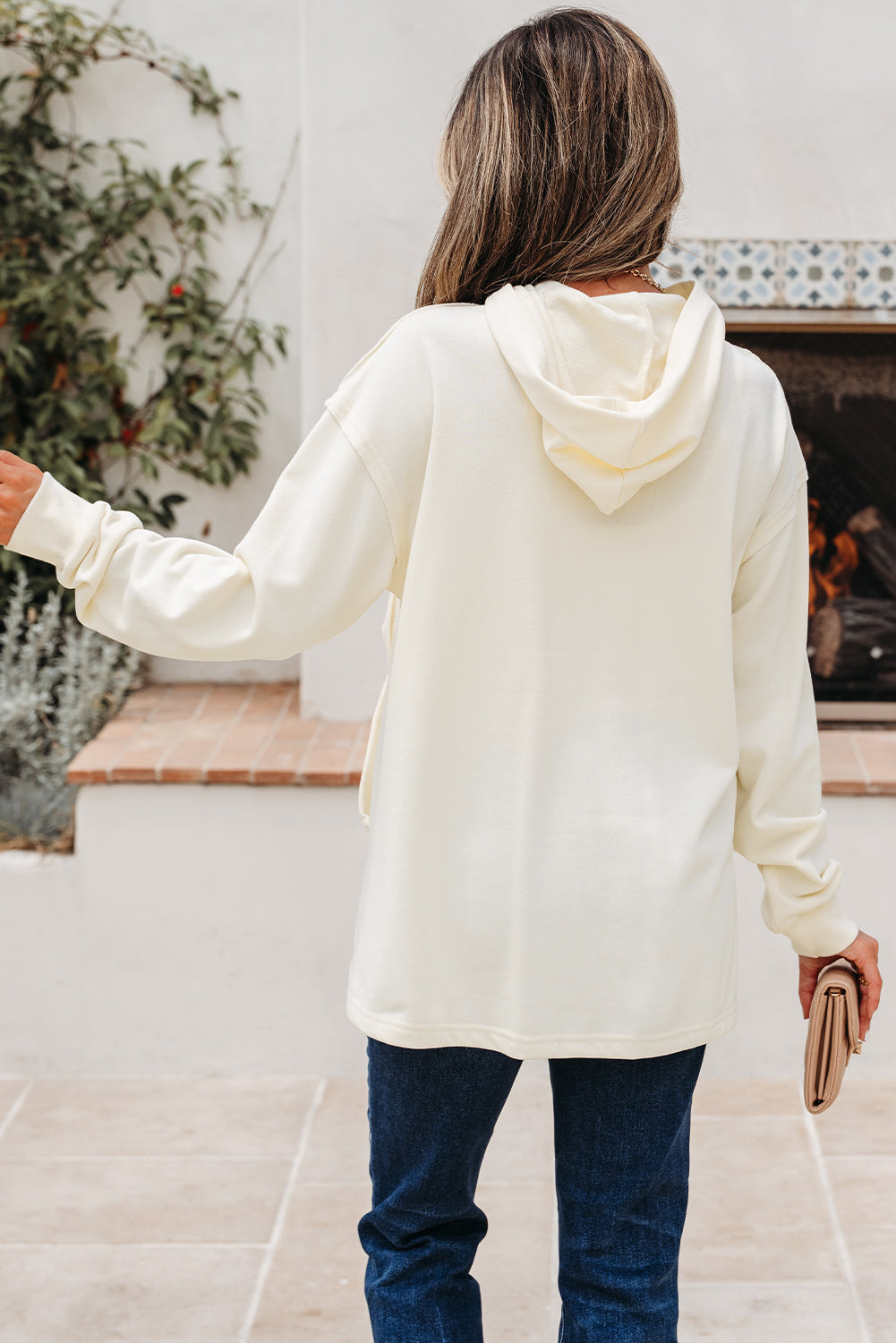 Solid Bow Long Sleeve Hoodie