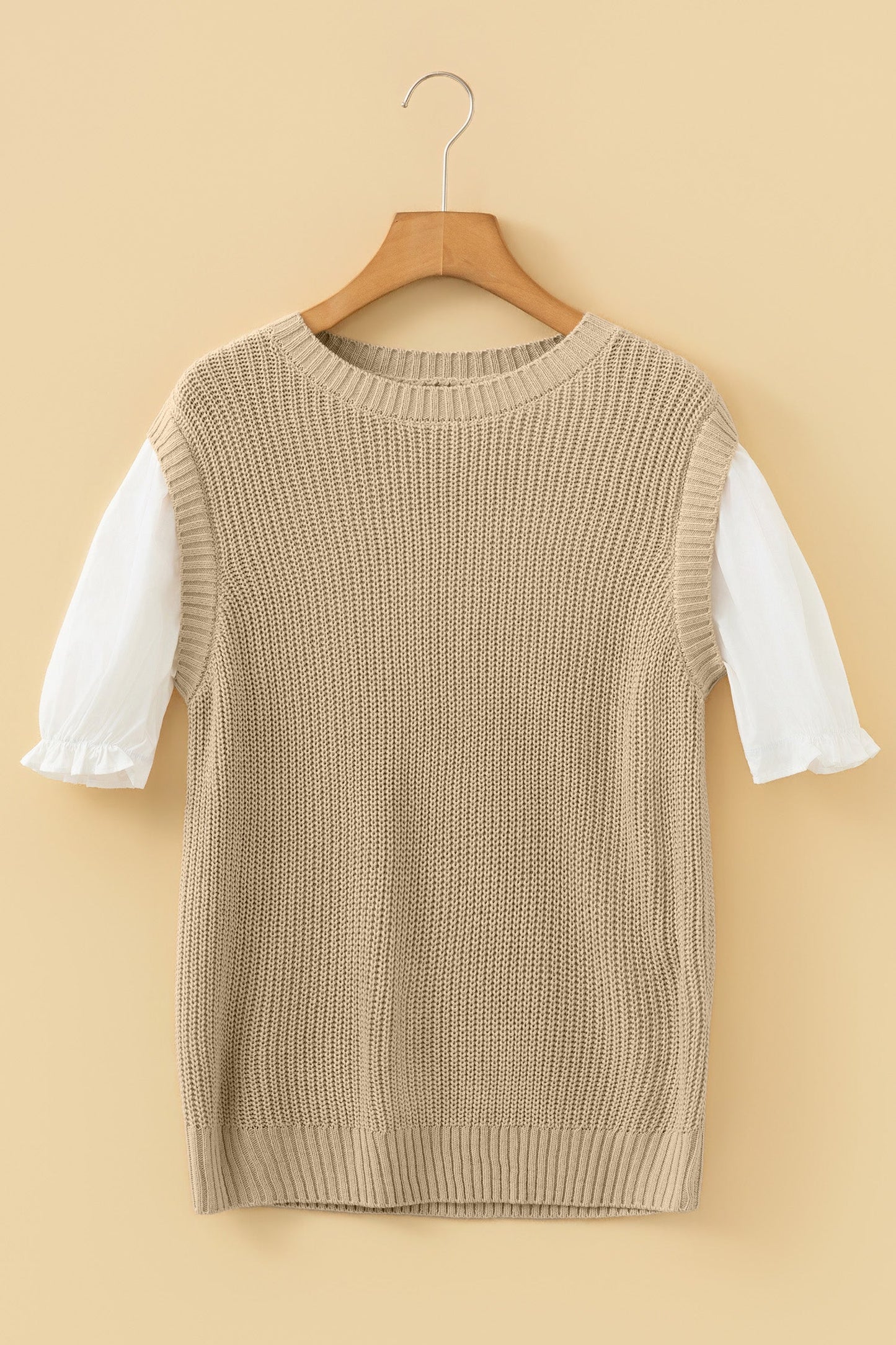 Colorblock Short Sleeve Patchwork Sweater Top