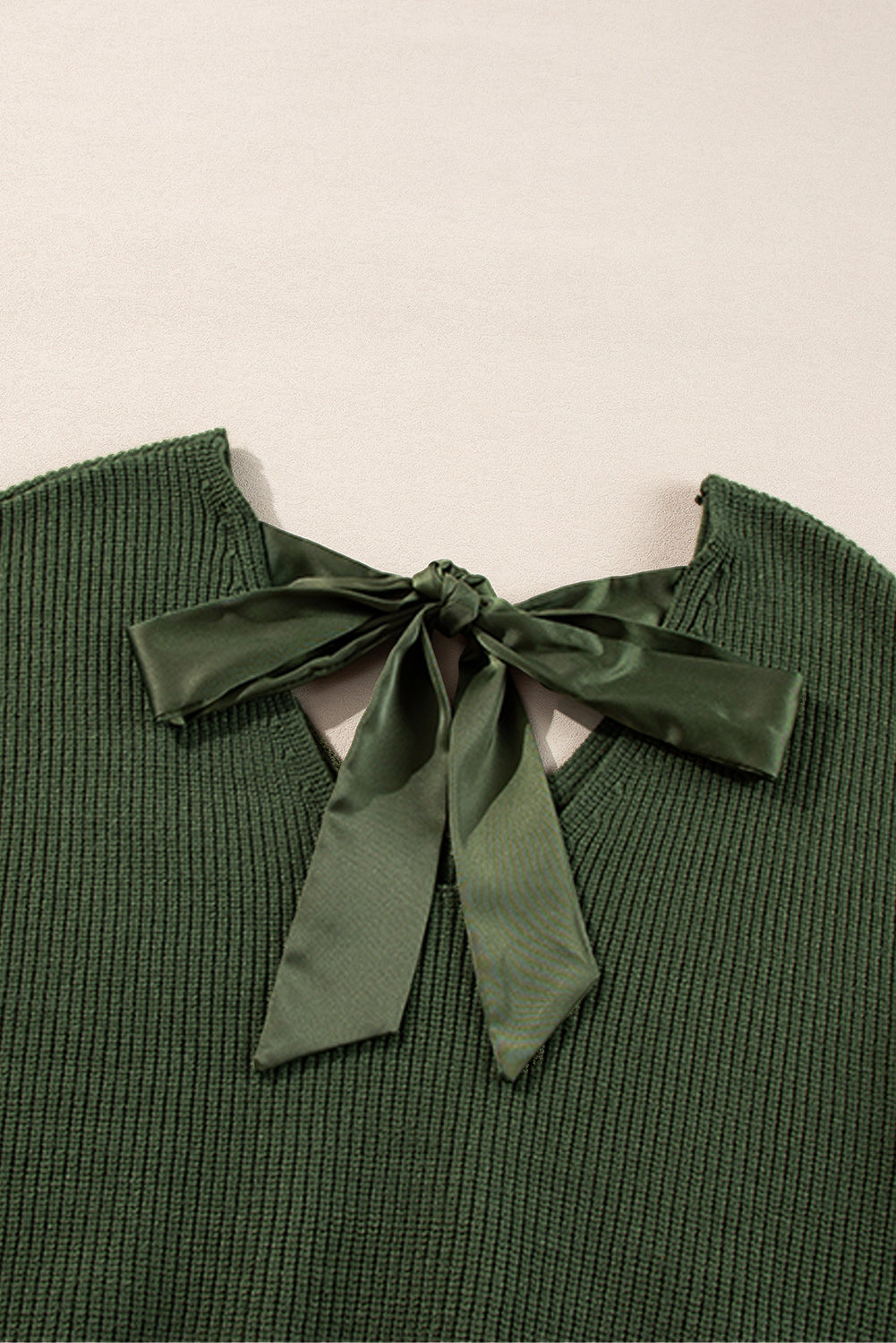 Bow Back  Lantern Sleeve V-Neck Sweater