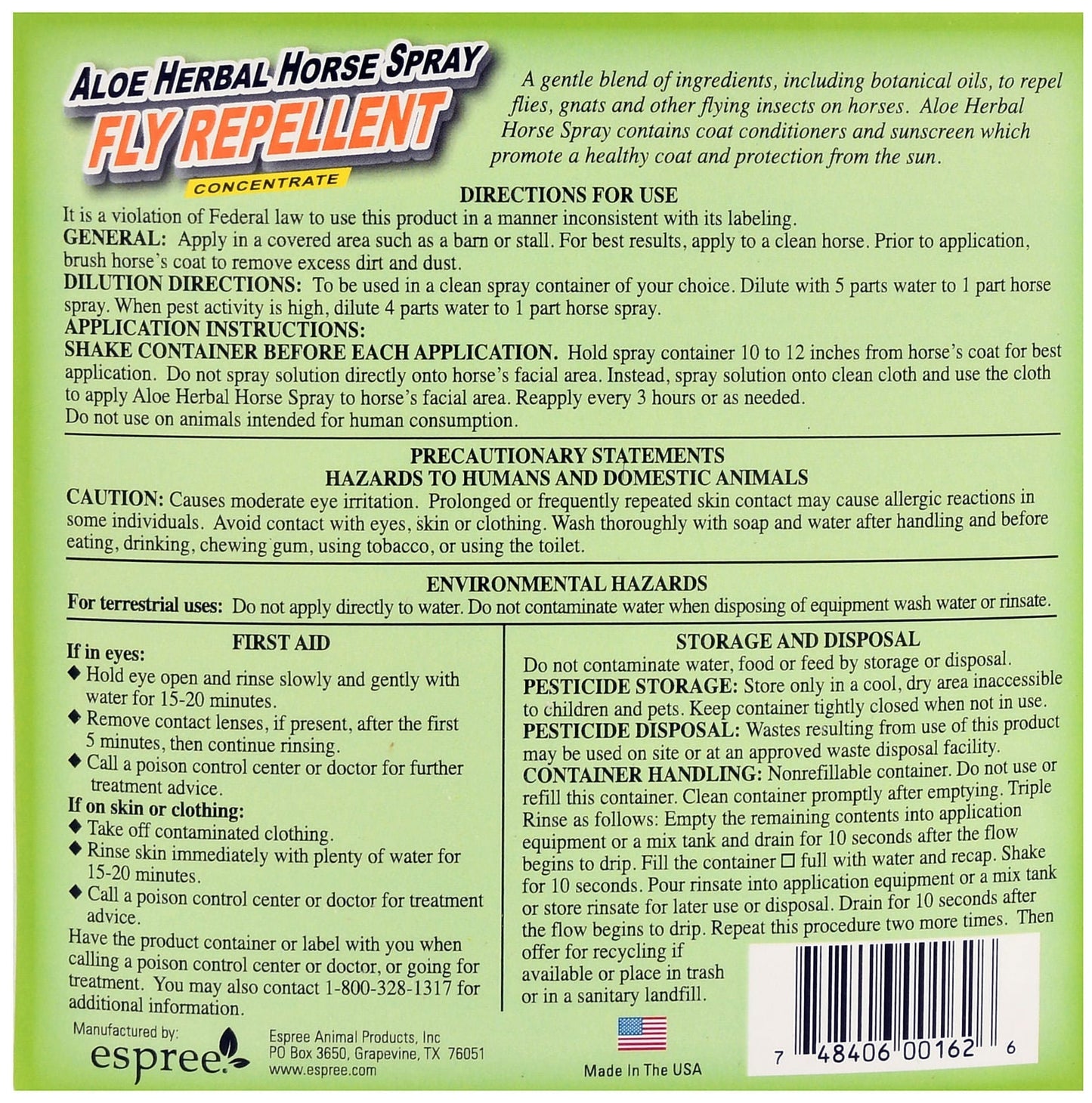 Espree Aloe Herbal Fly Spray for Horses