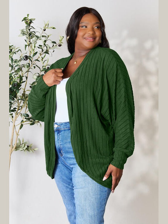 Women Basic Full Size Ribbed Cocoon Cardigan Sweater