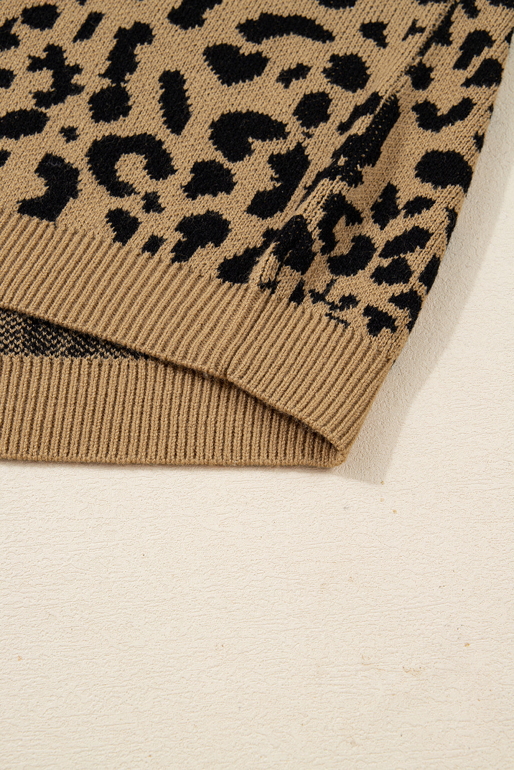 Leopard Ribbed Trim Crewneck Drop Shoulder Sweater