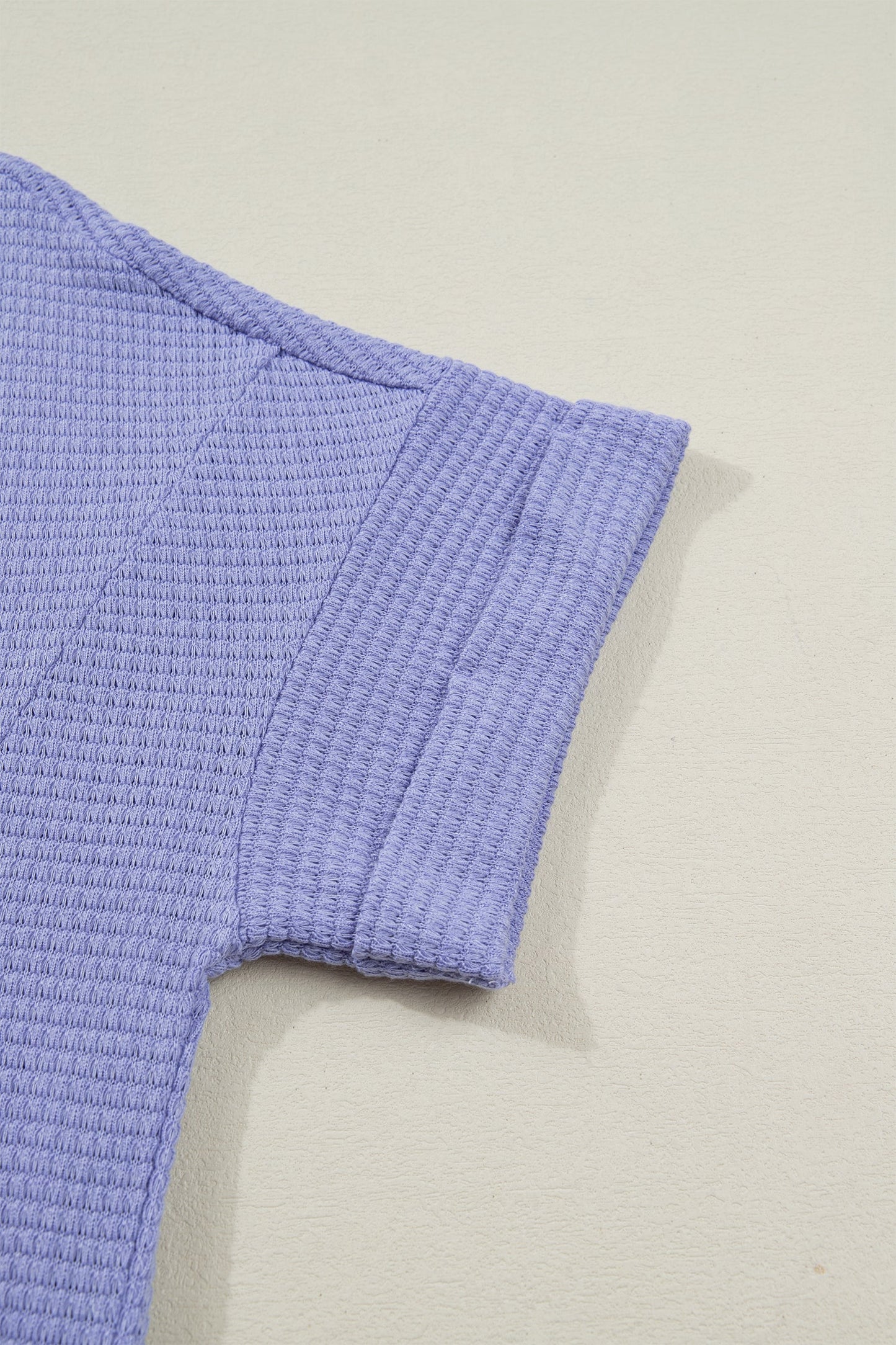 Solid Waffle Knit V-Neck Short Sleeve Top