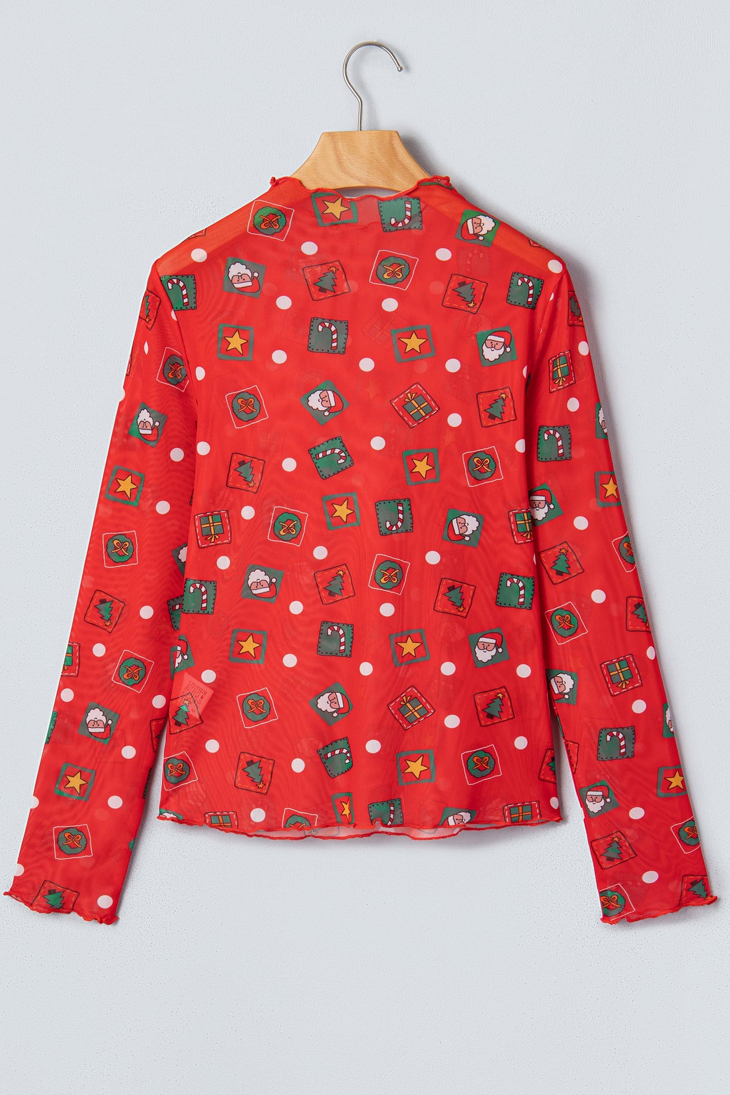 Christmas Polka Dot Sheer Mesh Long Sleeve Top