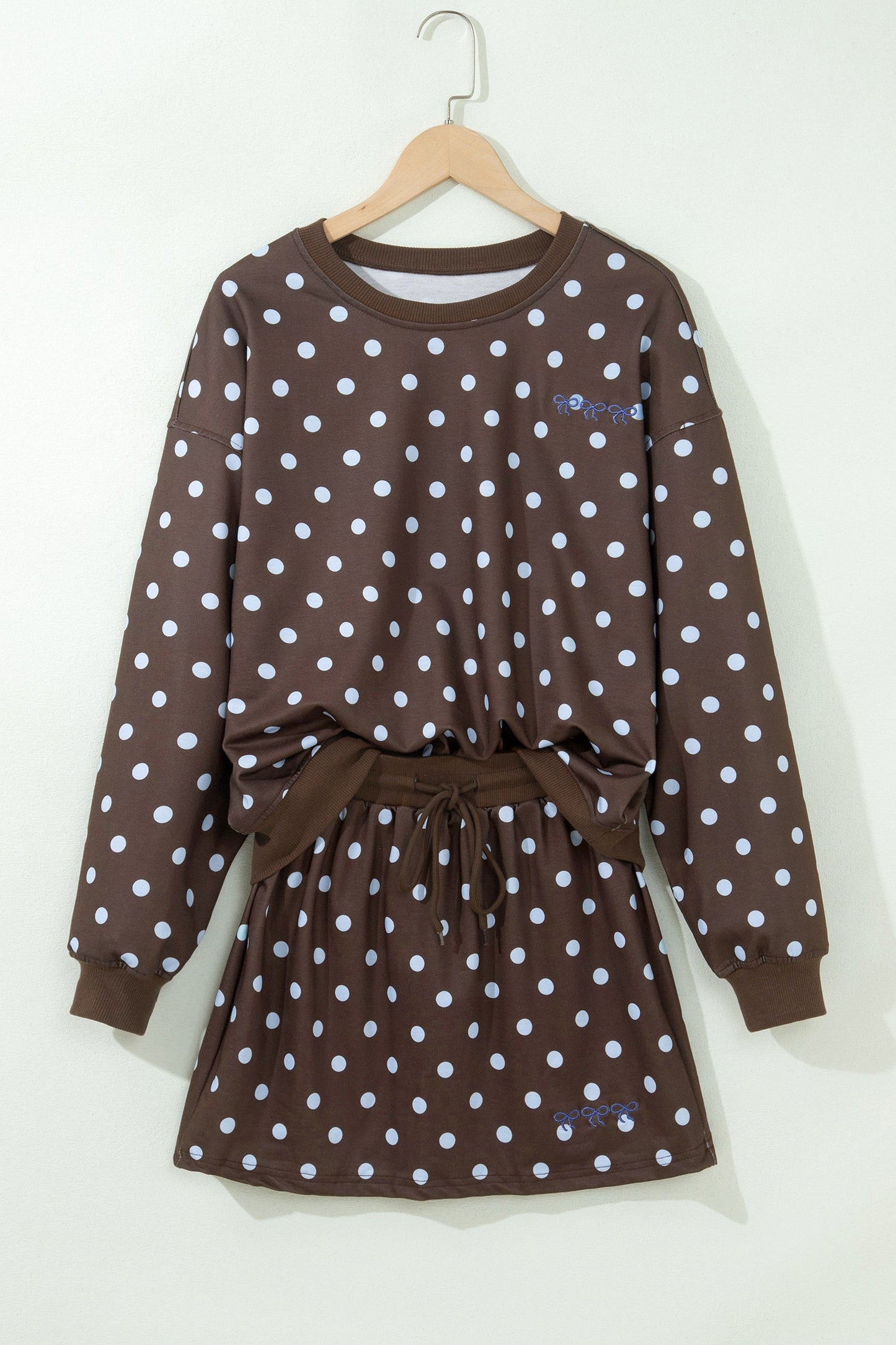 Polka Dot Long Sleeve Pullover & Bow Skort Set
