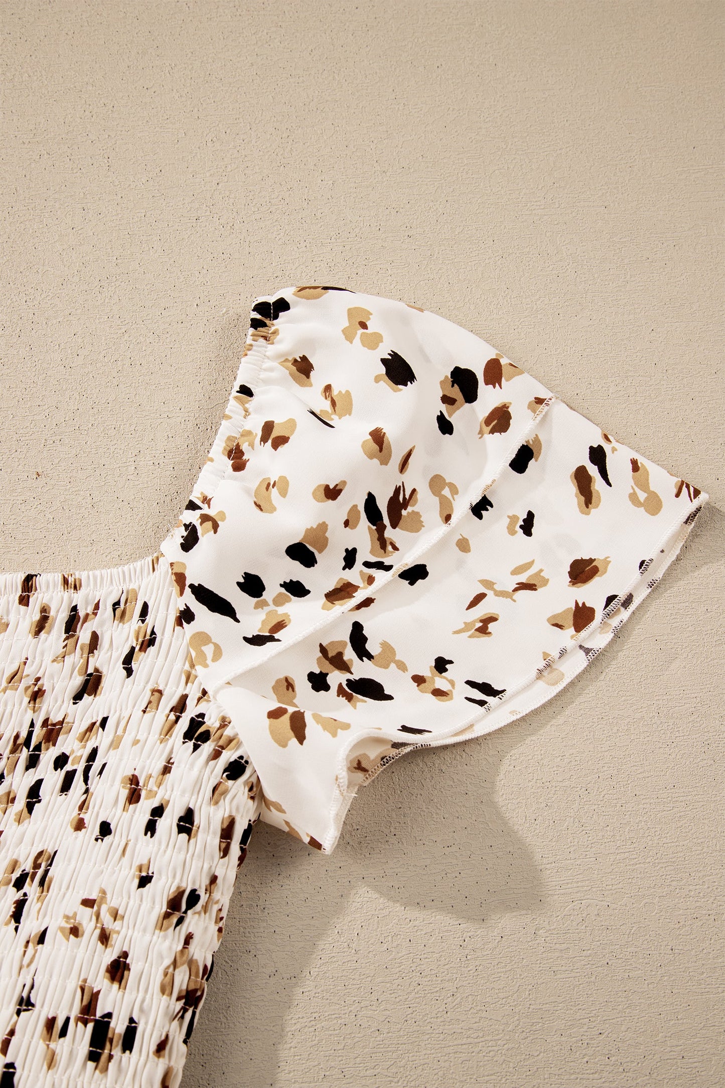 Leopard Smocked Square Neck Ruffle Sleeve Dress