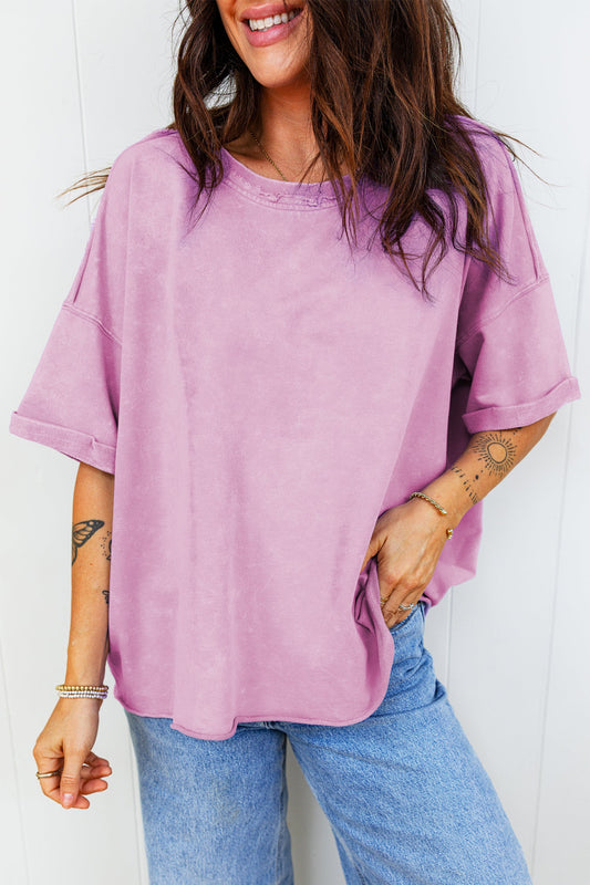 Mineral Wash Drop Shoulder Raw Edge Tee