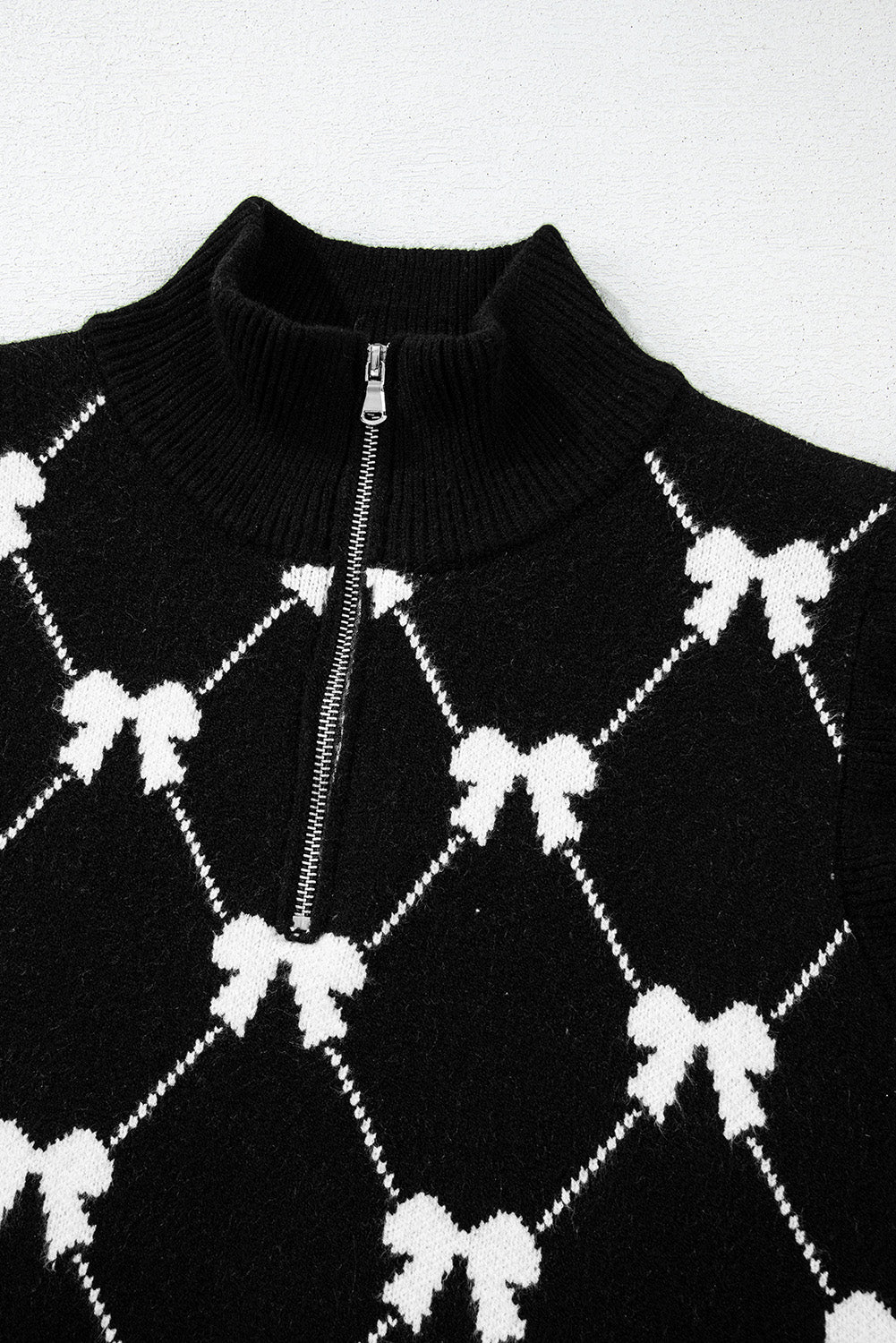 Bow Colorblock Quarter-Zip Collared Sweater