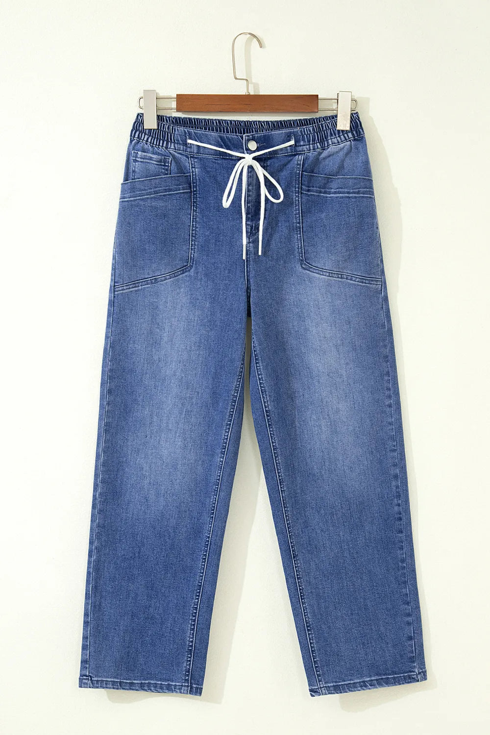 Denim Drawstring Waist Ankle Length Pants w/ Pockets