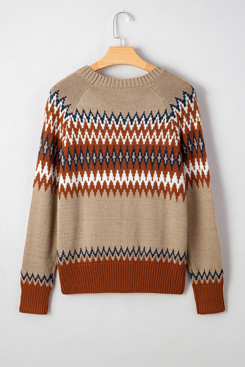 Western Aztec Geometric Colorblock Crewneck Sweater