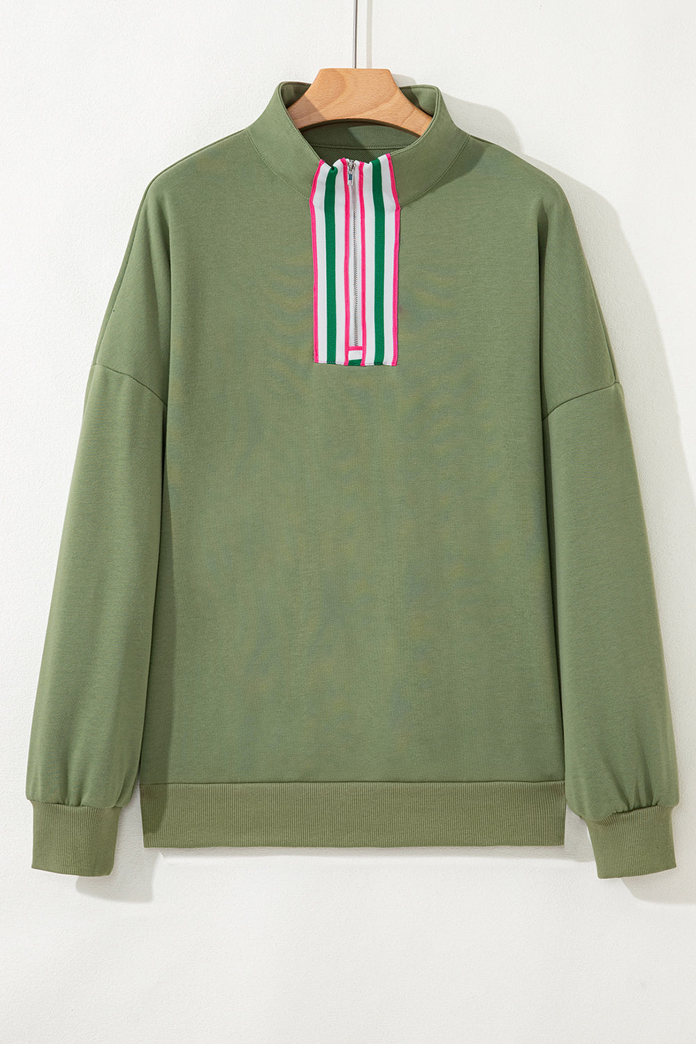Solid Contrast Stripe Collared Patchwork Sweatshirt