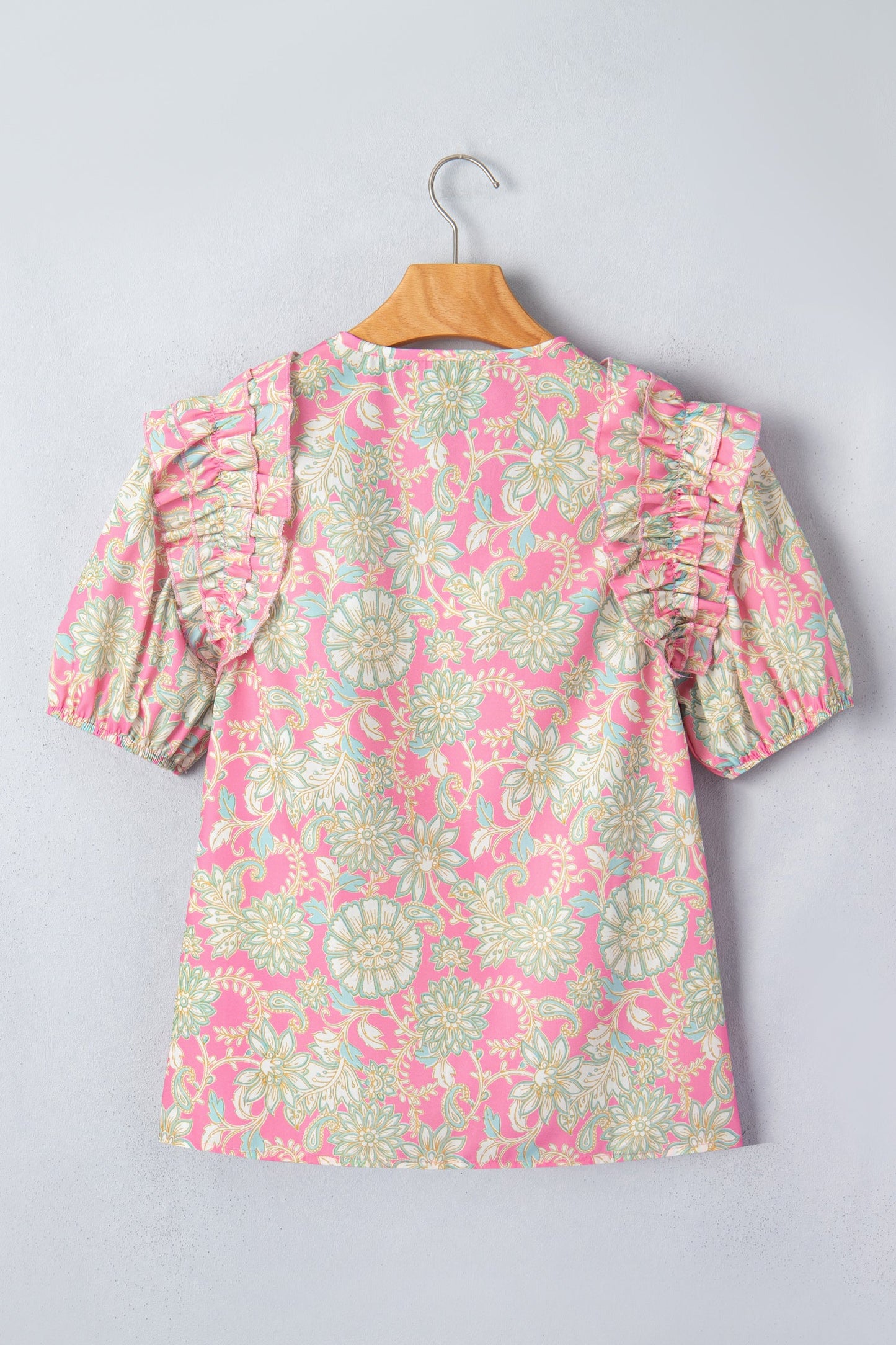 Floral Tie Neck Puff Sleeve Blouse