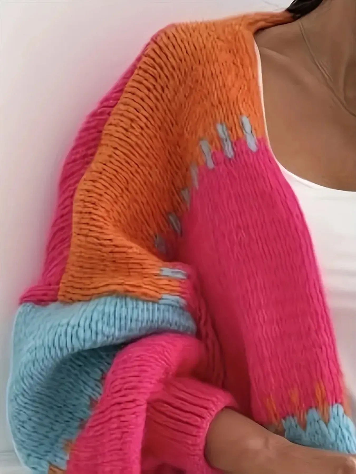 Women Color Block Drop Shoulder Cardigan