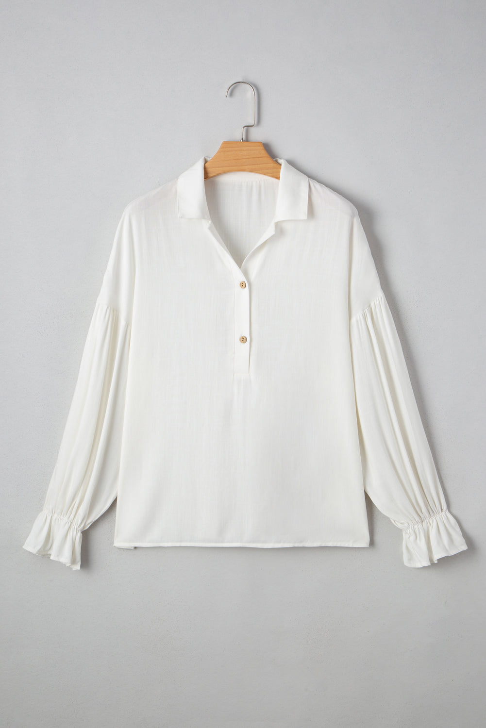 Solid Collared Drop Shoulder Puff Long Sleeve Shirt