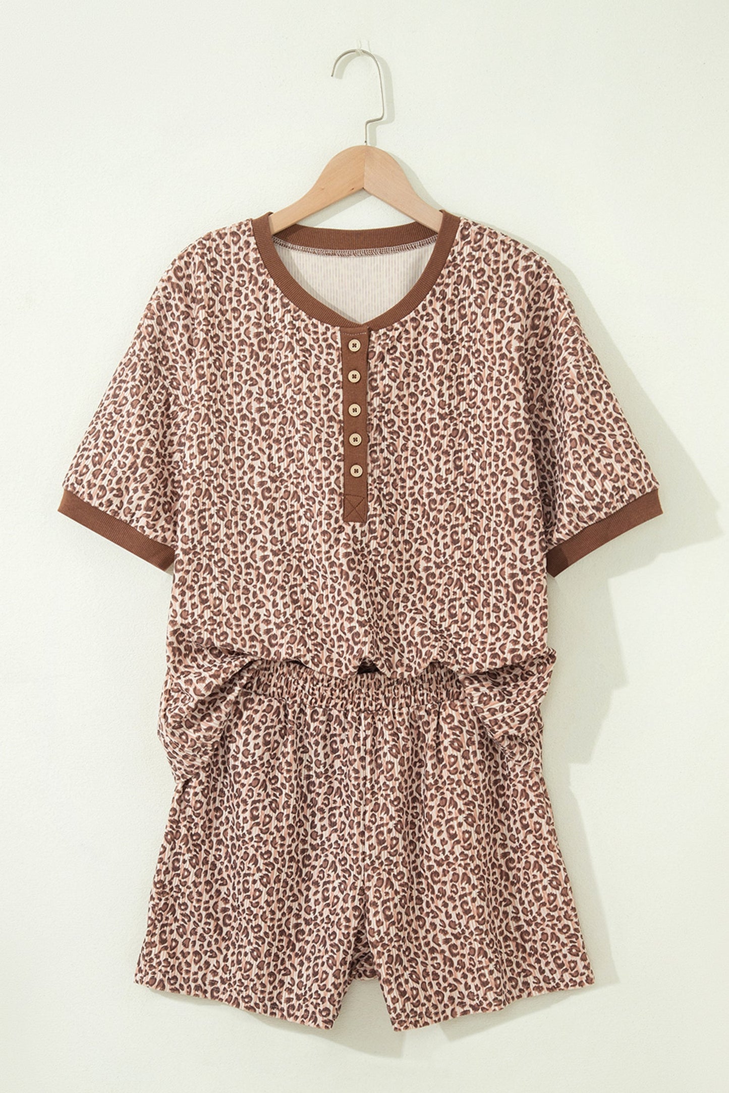 Leopard Ribbed Tee & Elastic Waist Shorts Set
