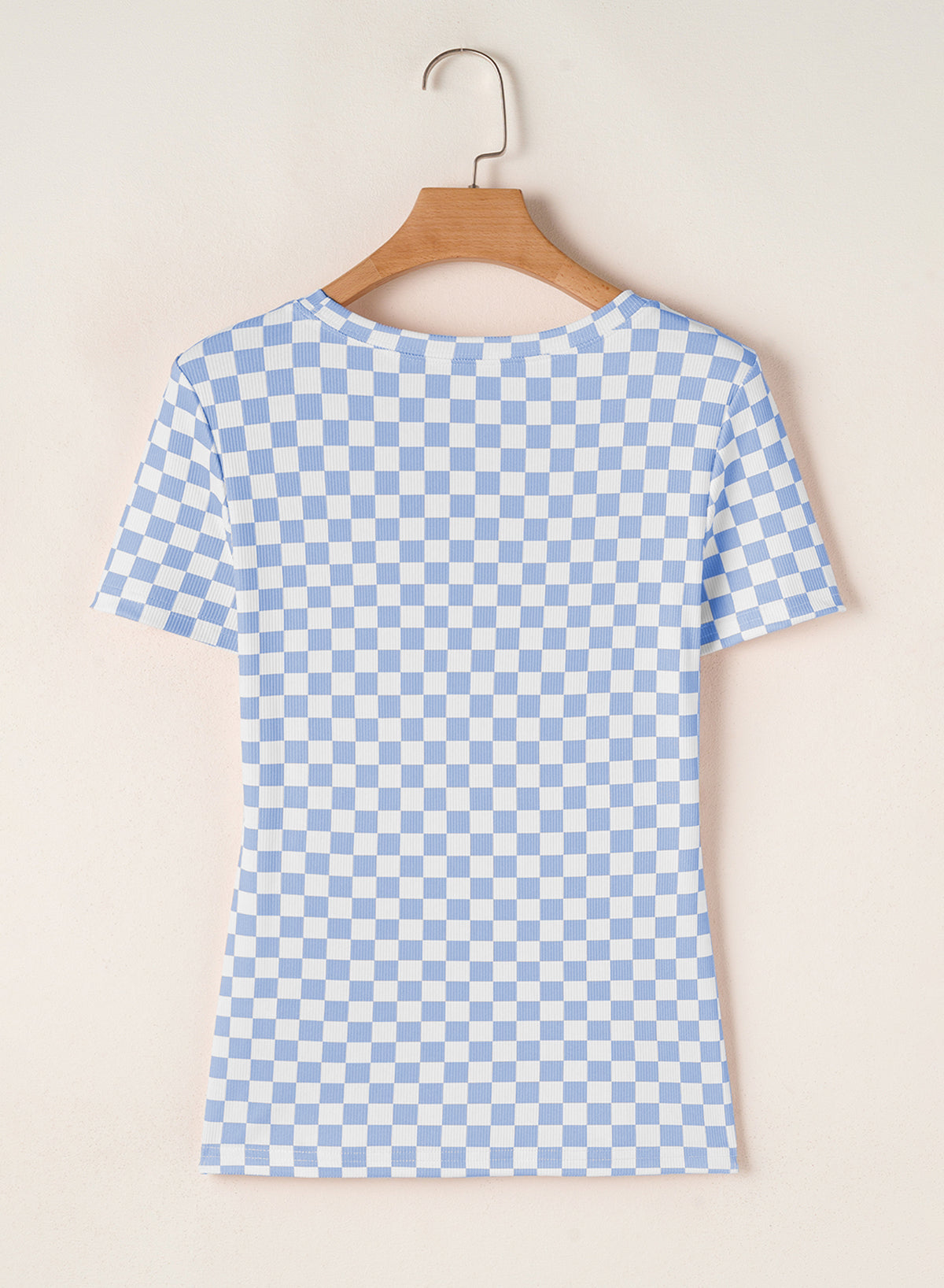 Checker Ribbed Short Sleeve Crew Neck T-Shirt