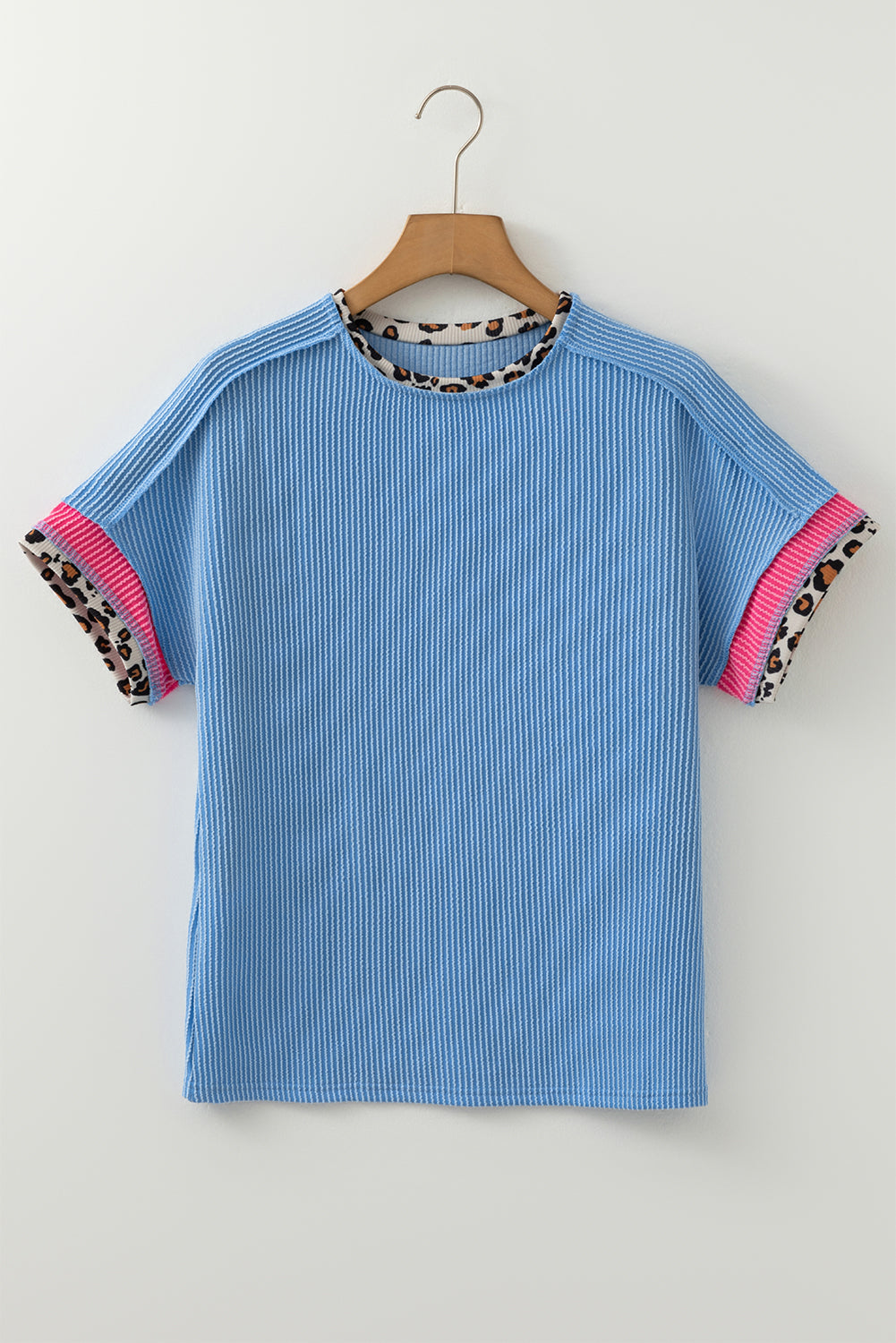 Leopard Colorblock Corded Knit T-Shirt