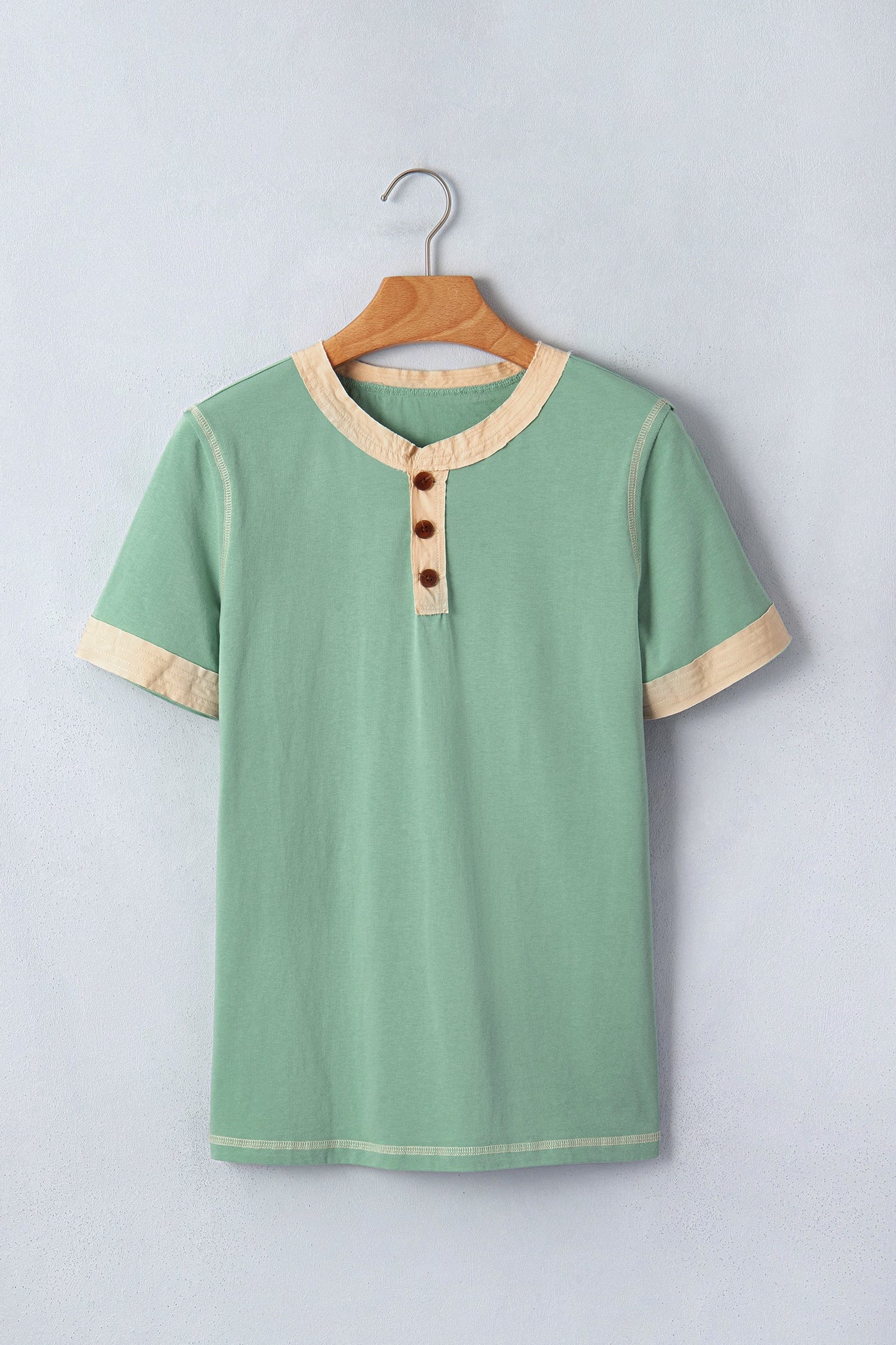 Colorblock Raw Seam Buttoned Henley Tee